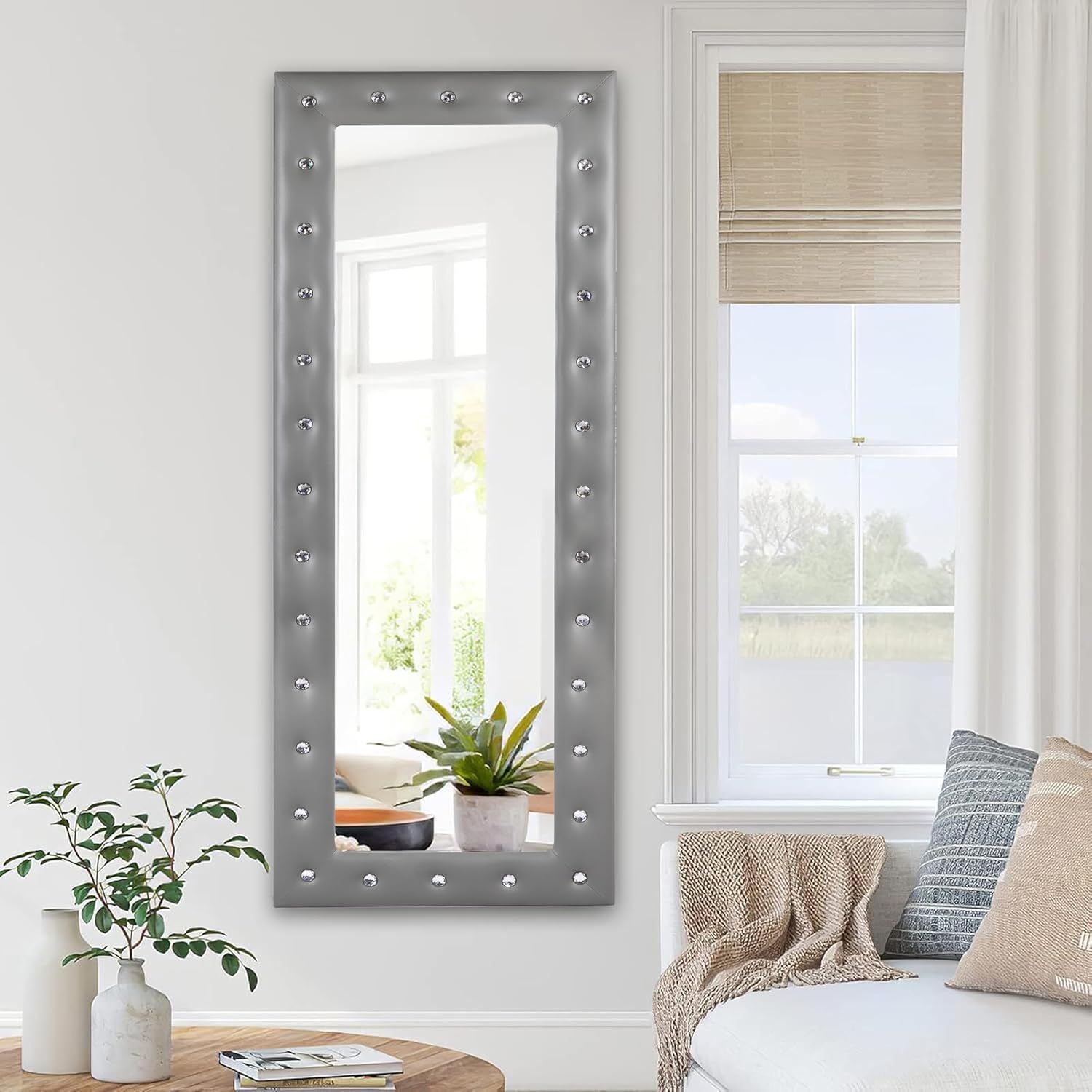Elegant Full-Length Flannel Mirror with Crystal Accents 63" x 22"