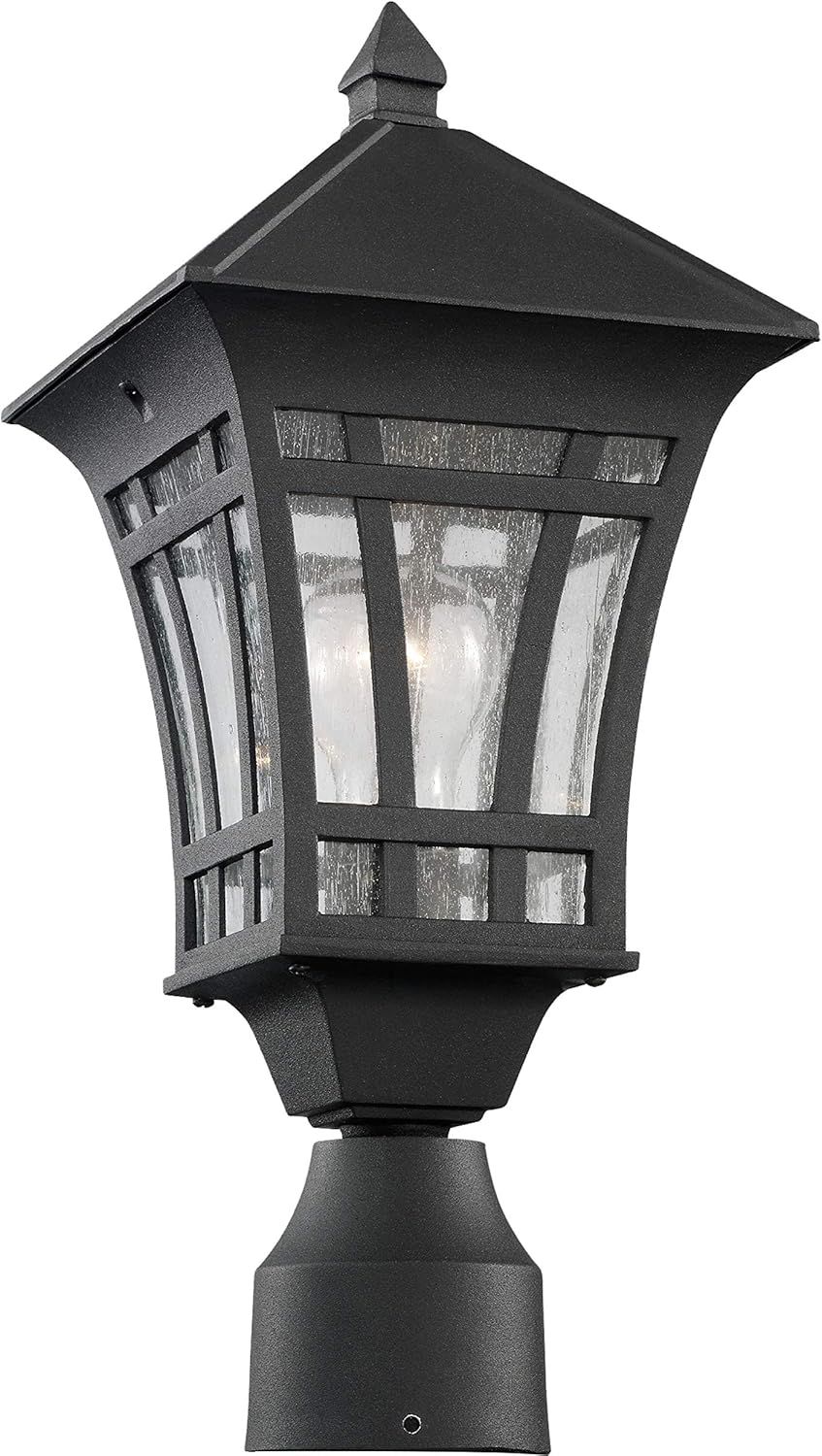 Black Outdoor Post Lantern with Clear Seeded Glass Shade