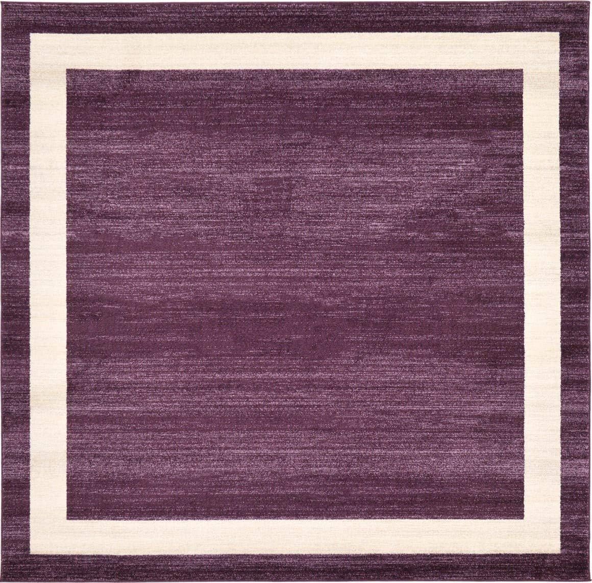 Violet and Ivory Square Tufted Synthetic Area Rug