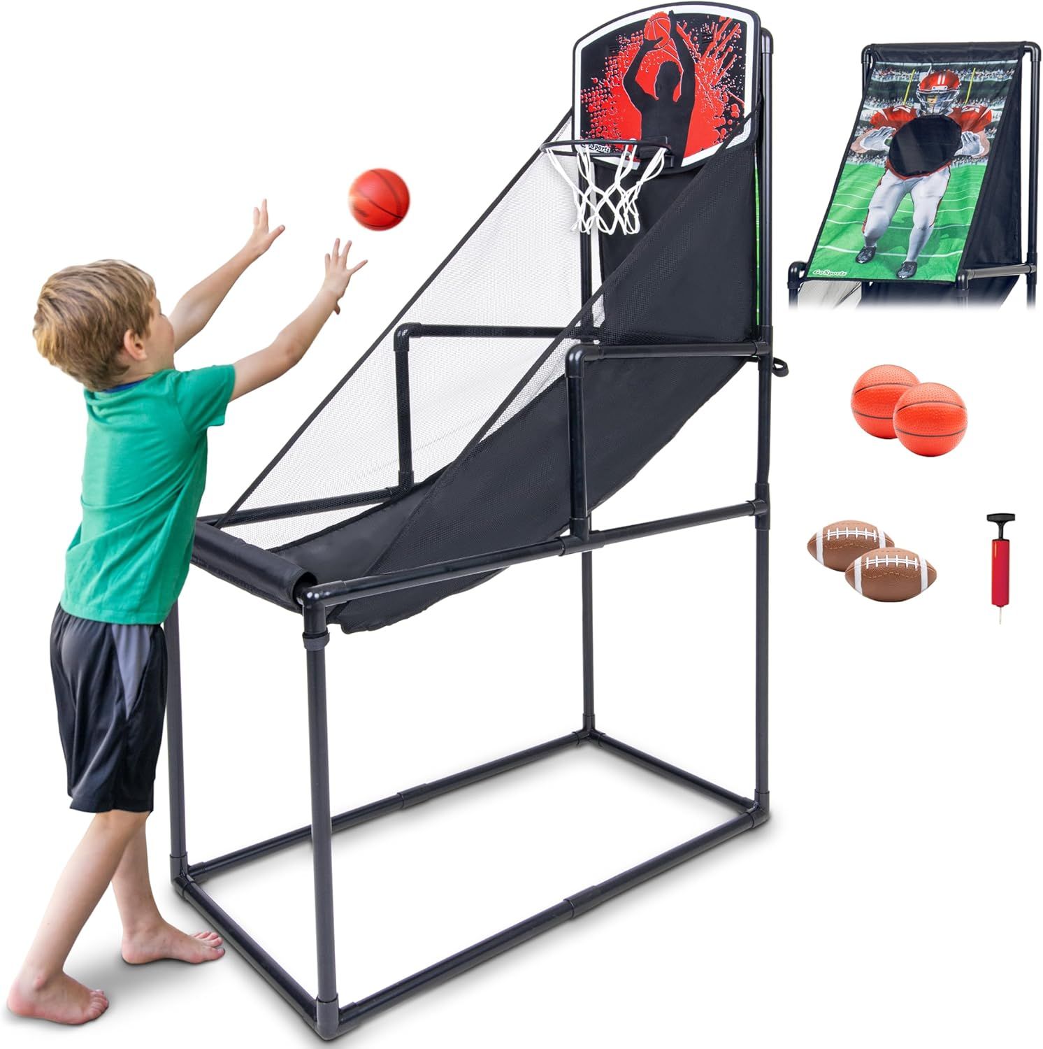 Indoor Outdoor 2-in-1 Basketball and Football Arcade Game Set