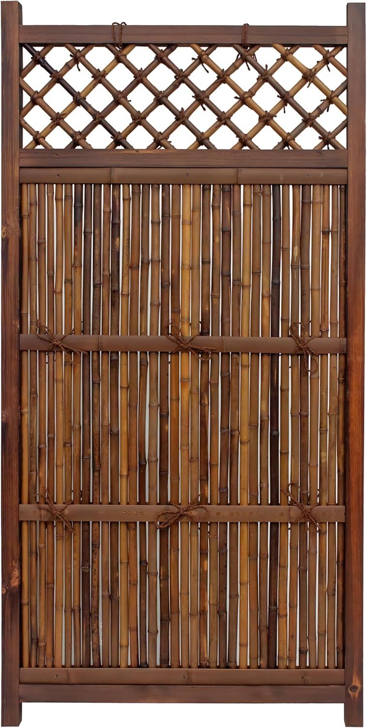 6 ft. Dark Bamboo and Wood Japanese Zen Garden Fence Panel