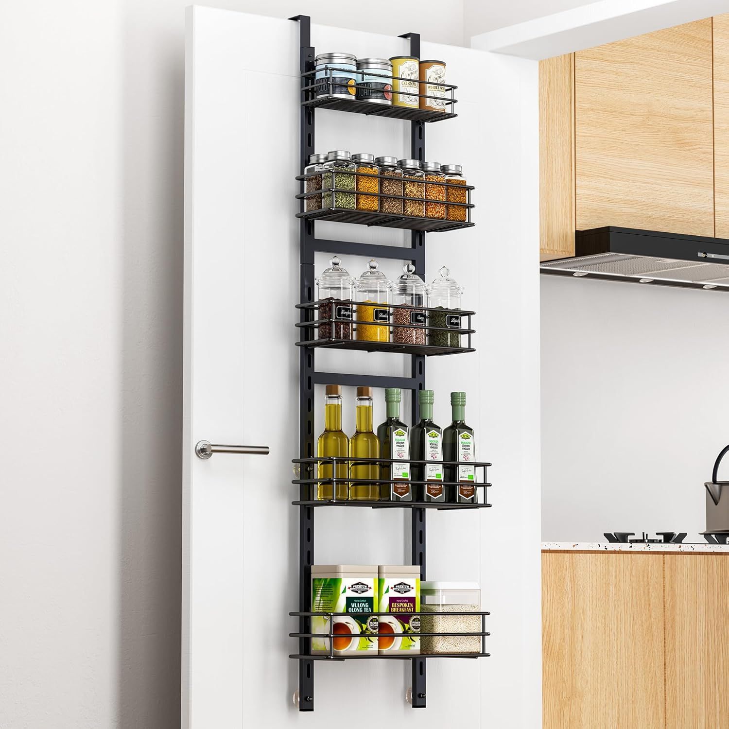 Black Metal 5-Tier Adjustable Over-the-Door Pantry Organizer