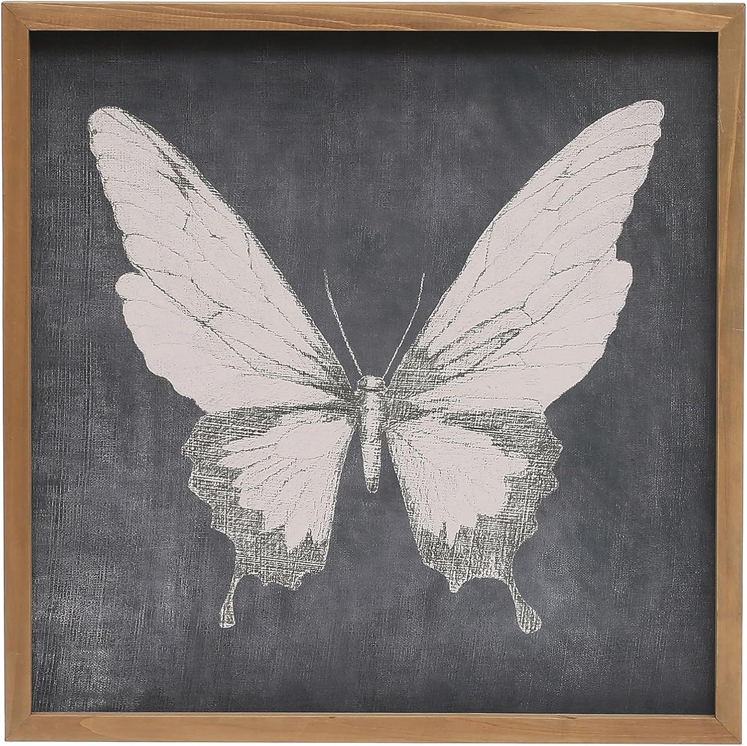 Square Gray Canvas Butterfly Print with Wood Frame