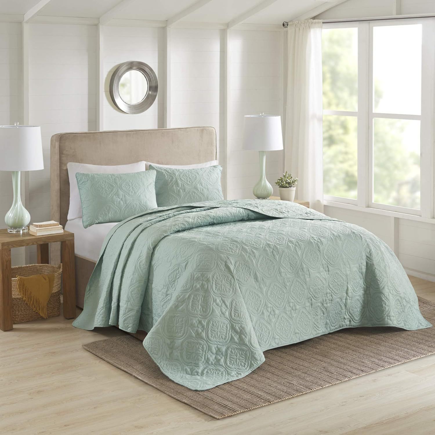 Seafoam Microfiber Reversible Full Bedspread Set