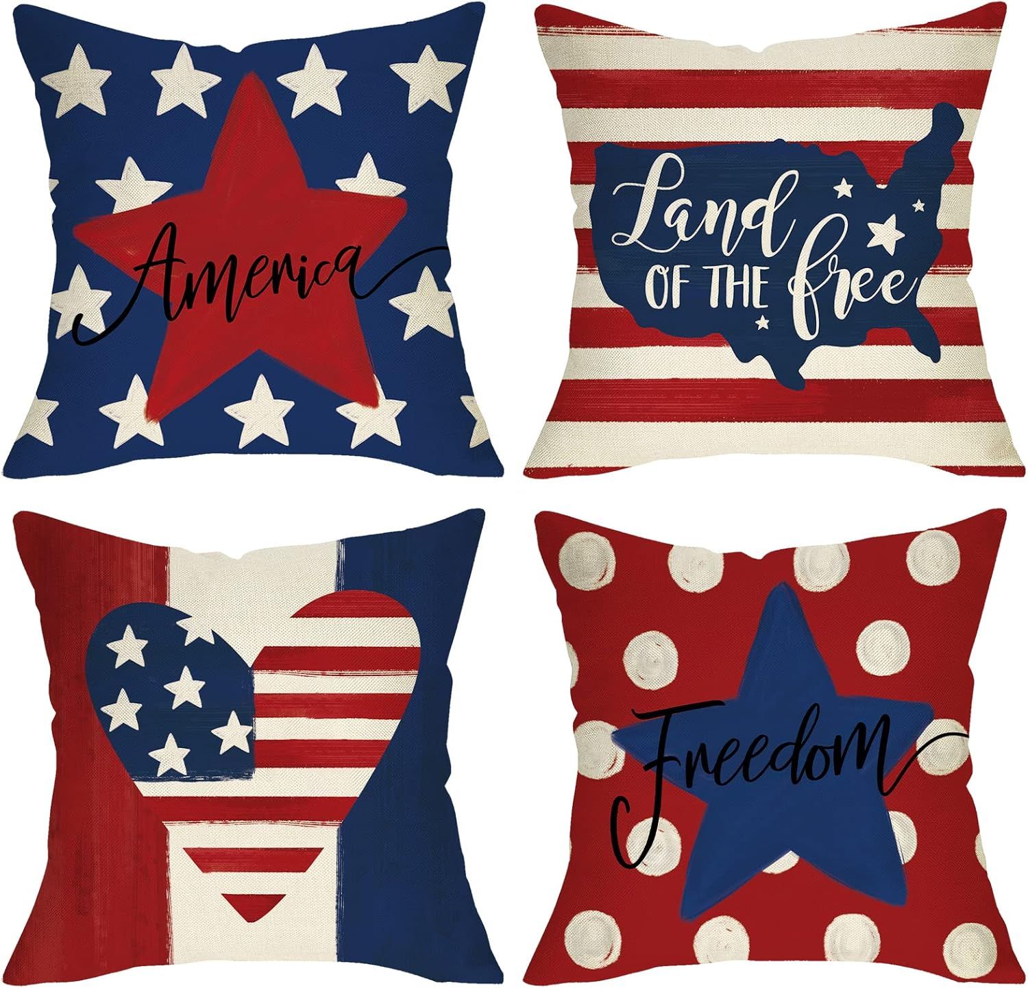 Patriotic USA Flag Cotton Linen Outdoor Pillow Covers Set