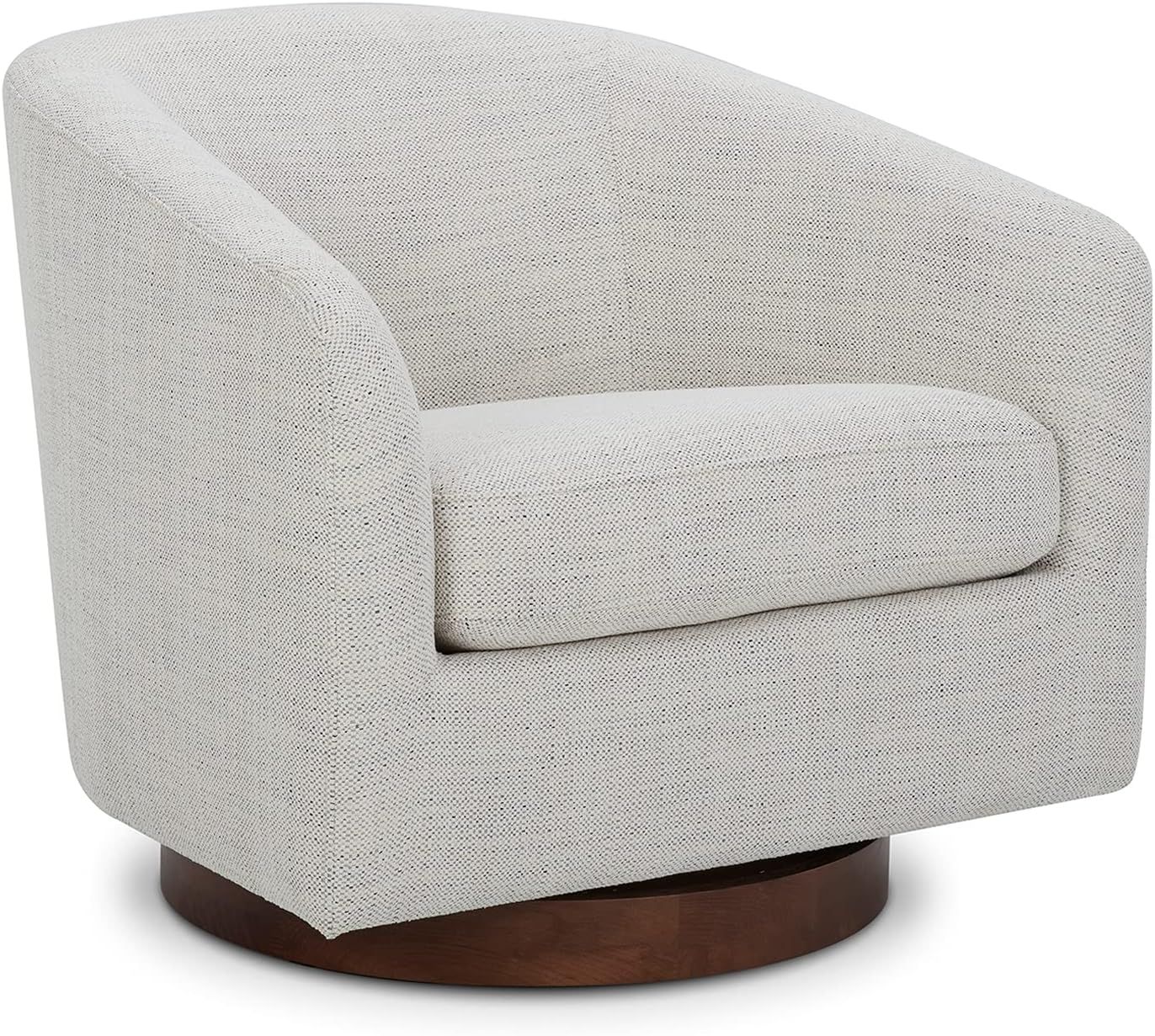 Ivory Upholstered Swivel Barrel Chair with Wood Base