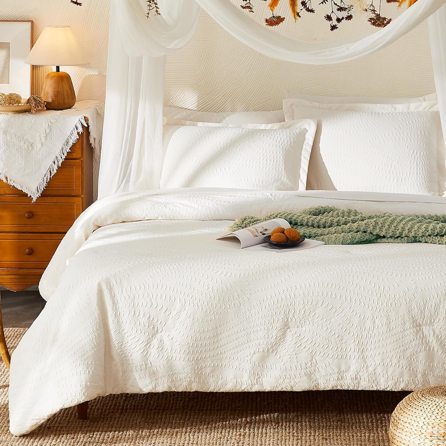 Ivory Microfiber Queen Bed in a Bag Set