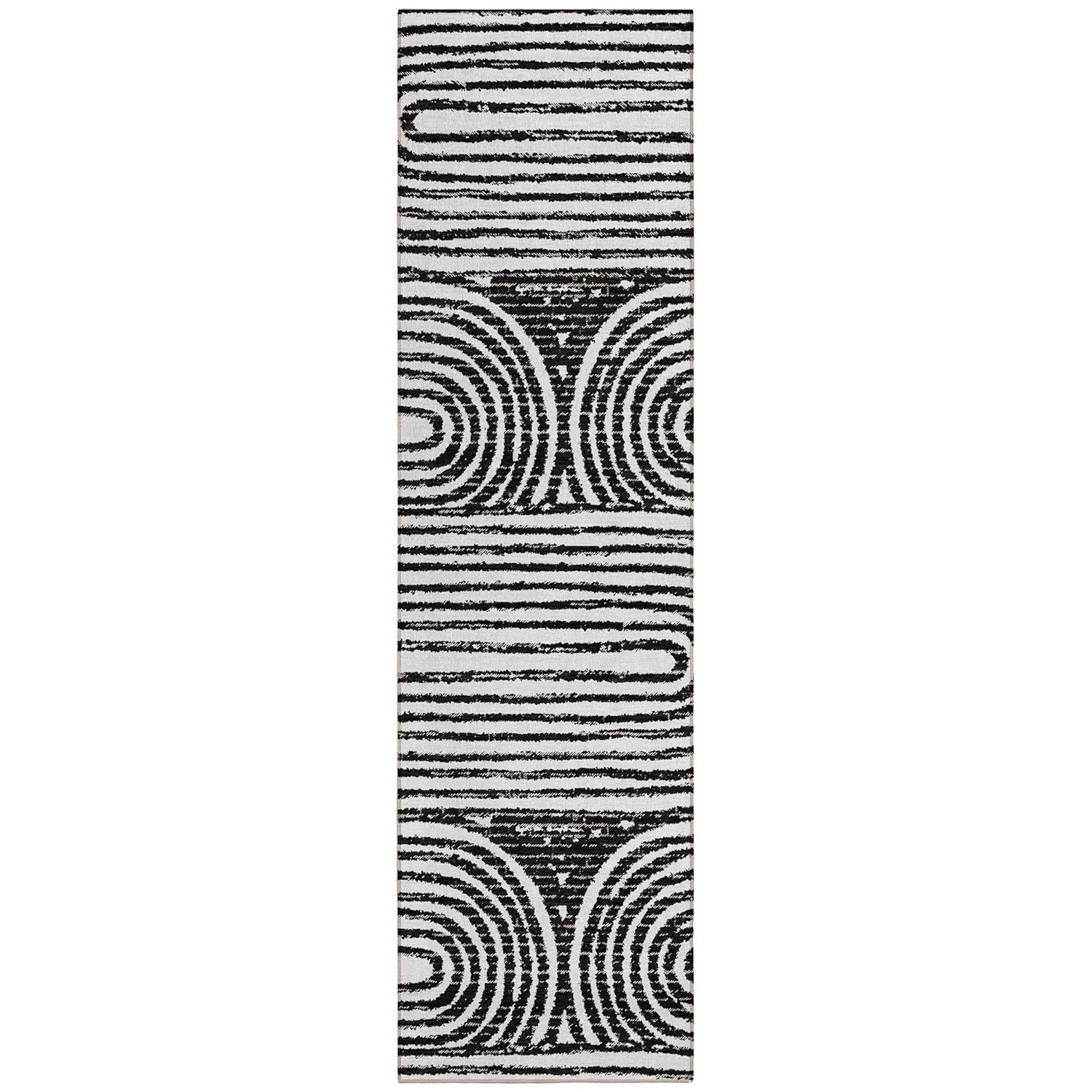 Black and White Synthetic Abstract Washable Runner Rug