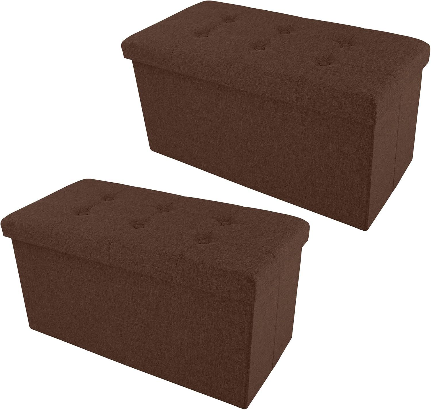 Brown Polyester Rectangular Storage Ottoman Set with Wood Frame