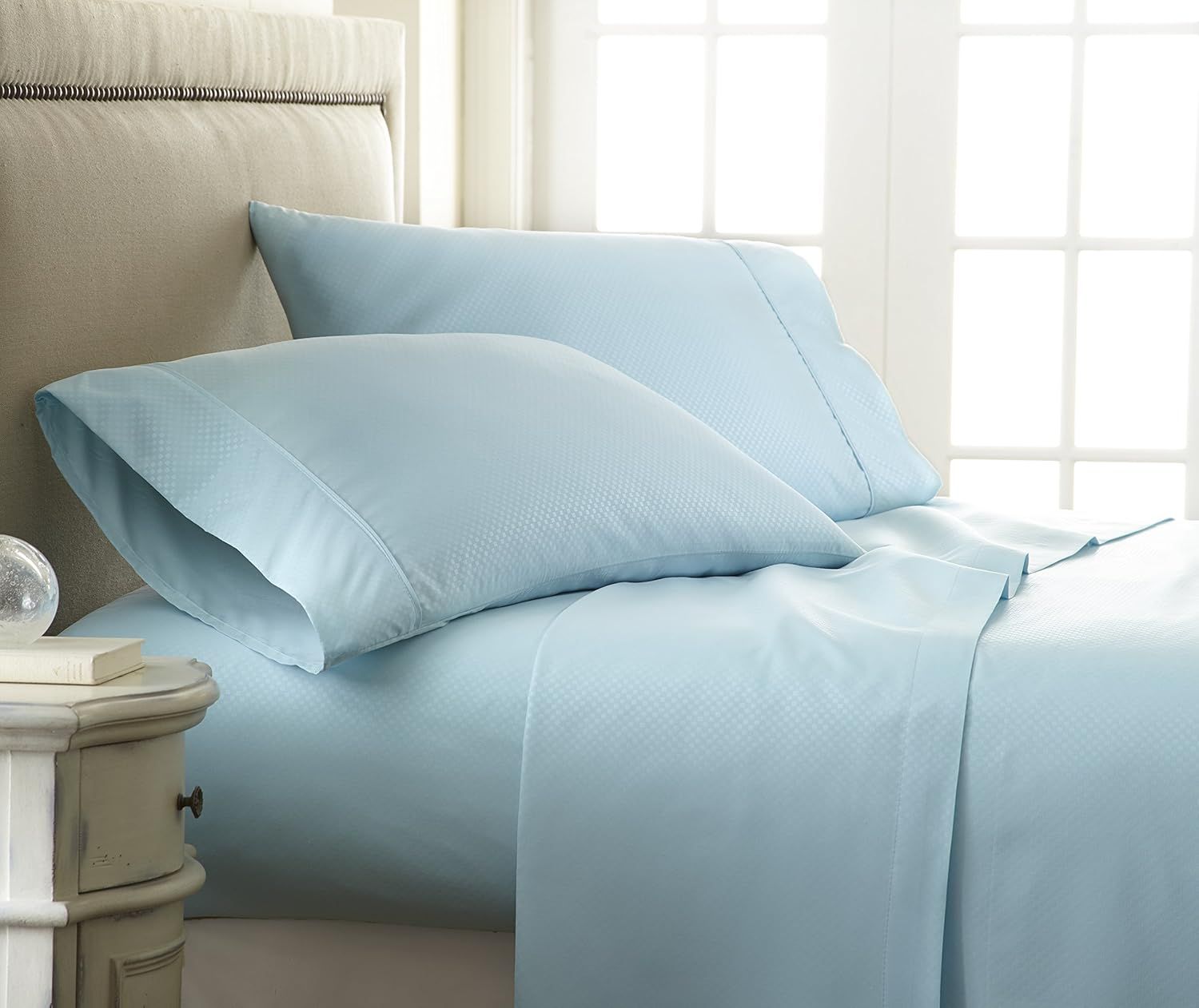 Aqua Twin Microfiber Deep Pocket Checkered Sheet Set