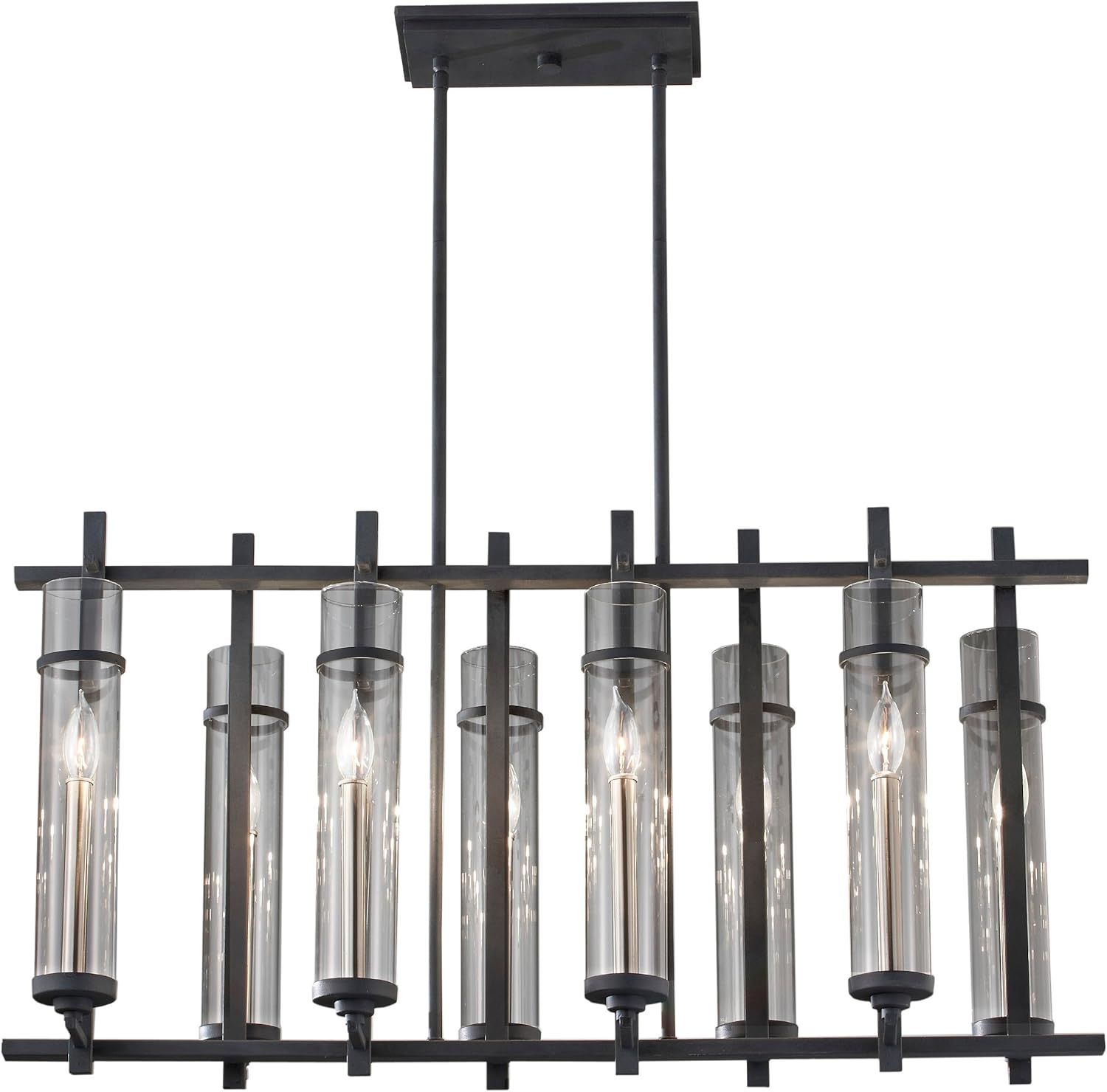 Antique Forged Iron and Crystal 8-Light Candle Chandelier