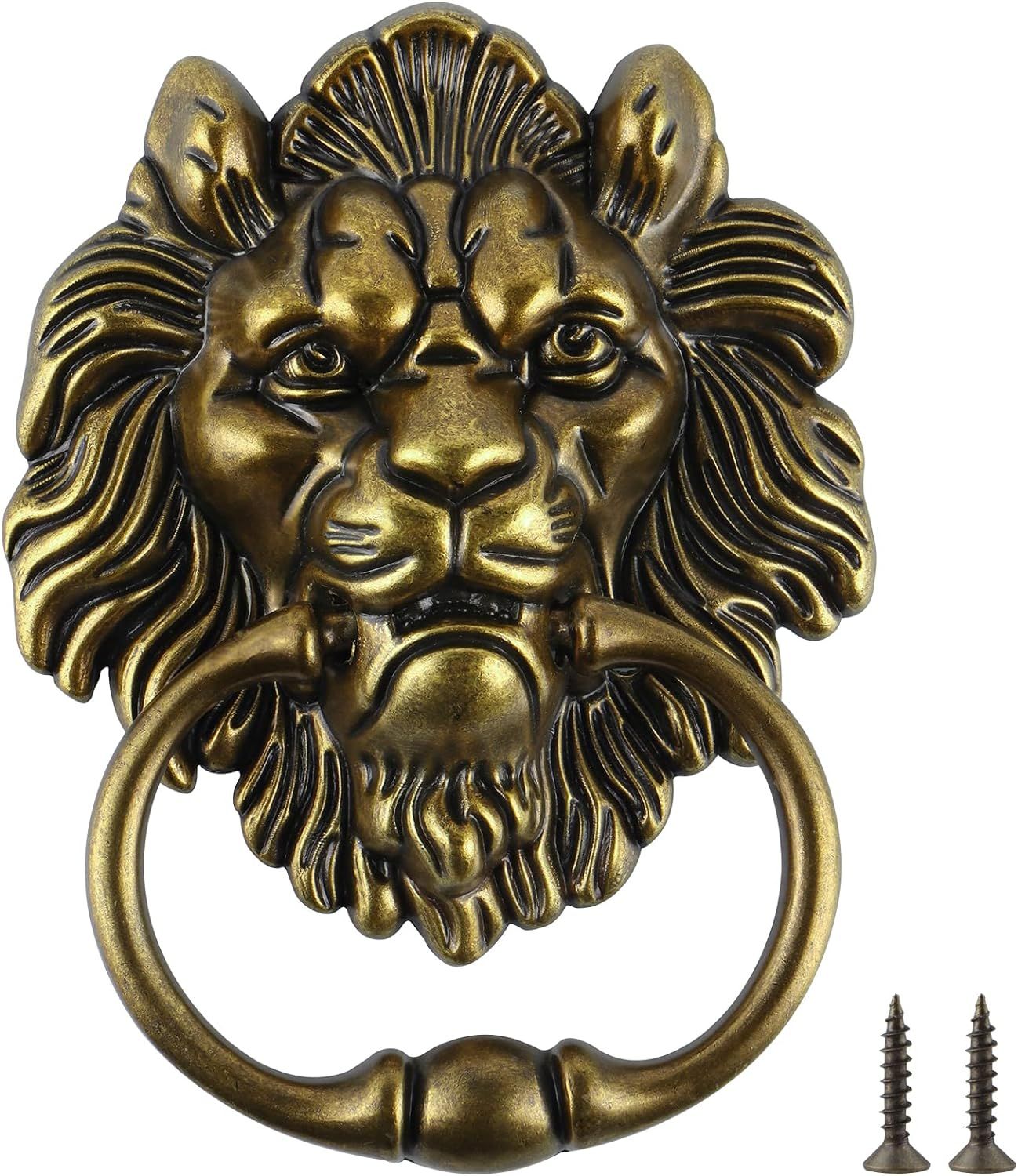 Antique Bronze Lion Head Door Knocker with Pull Handle