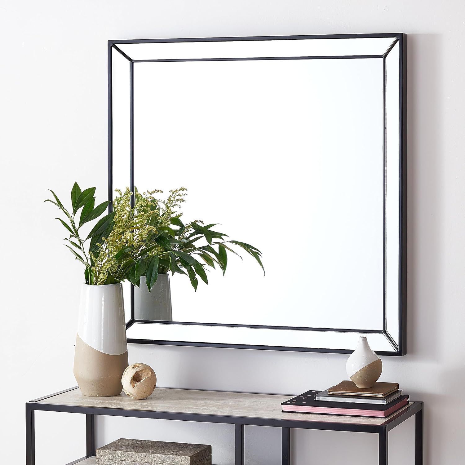 Presea Black Square Beveled Wall Mirror