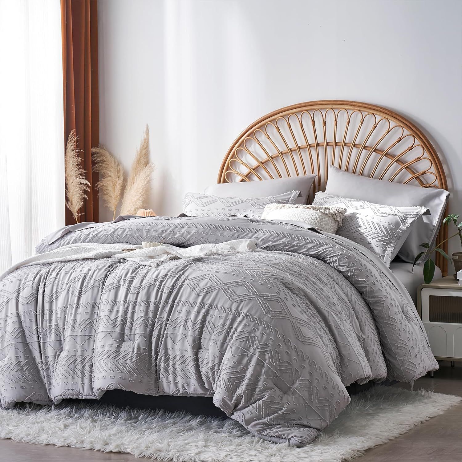 Gray Full Size Microfiber Boho Bedding Set