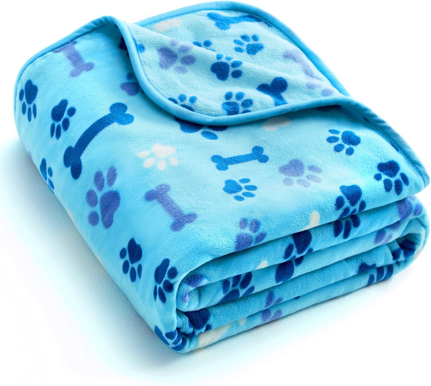 Blue Paw and Bone Reversible Fleece Throw Blanket