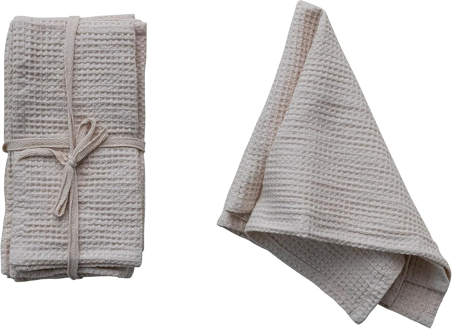 Cream Woven Linen and Cotton Waffle Napkins, Set of 4