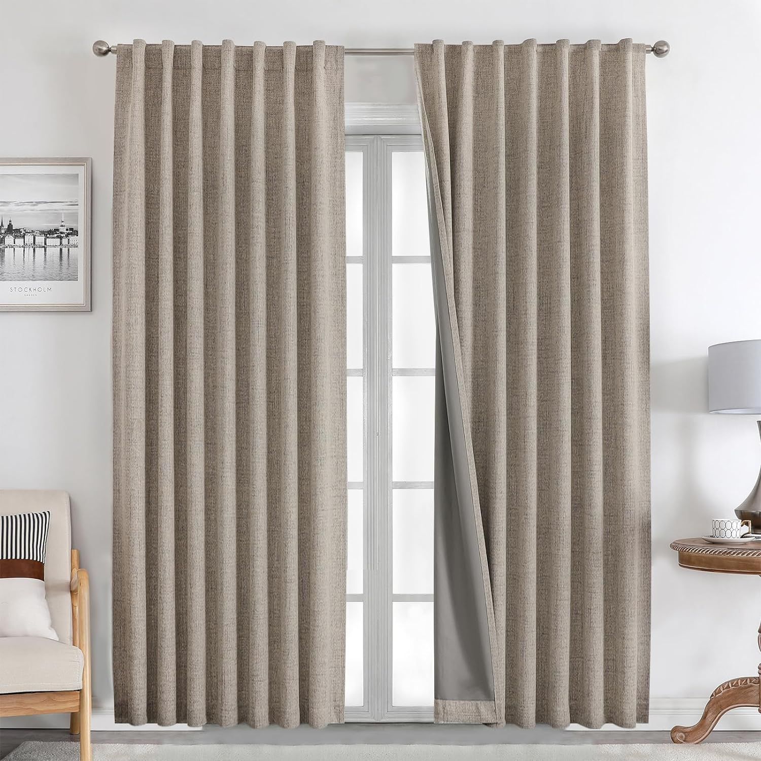 Natural Linen 84-Inch Blackout Thermal Insulated Curtains