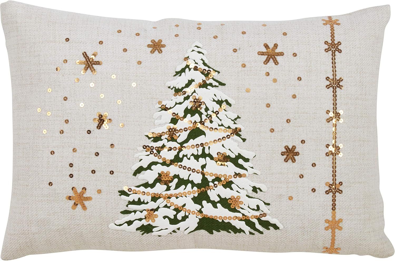 White LED Christmas Tree Pillow Cover with Sequins, 13"x20"