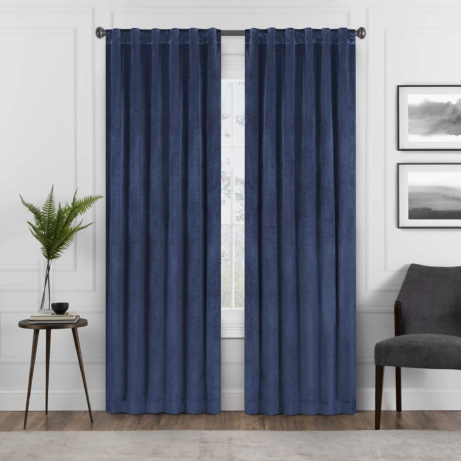 Navy Velvet Blackout Rod Pocket Curtain Panel, 50 in x 95 in