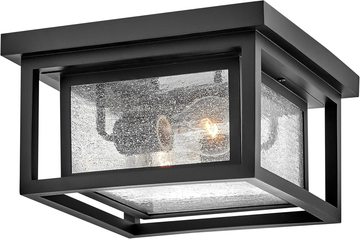 Black Double Frame Clear Seedy Glass Flush Mount Light