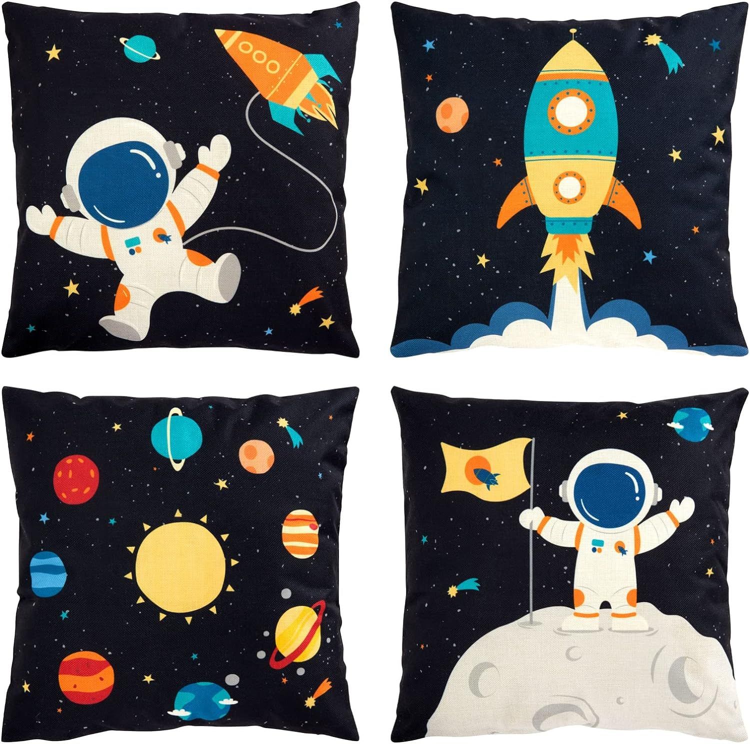 Kids Space-Themed Polyester Throw Pillow Covers Set