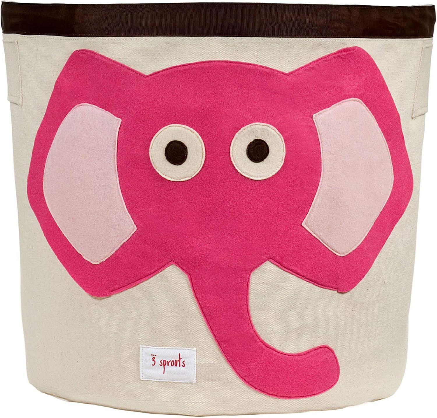 Pink Elephant Collapsible Cotton Canvas Kids Hamper