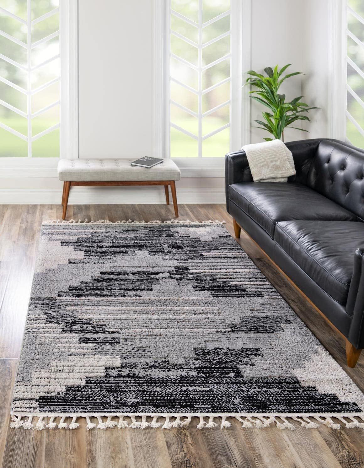 Fossil Gray Geometric Braided Rectangular Area Rug