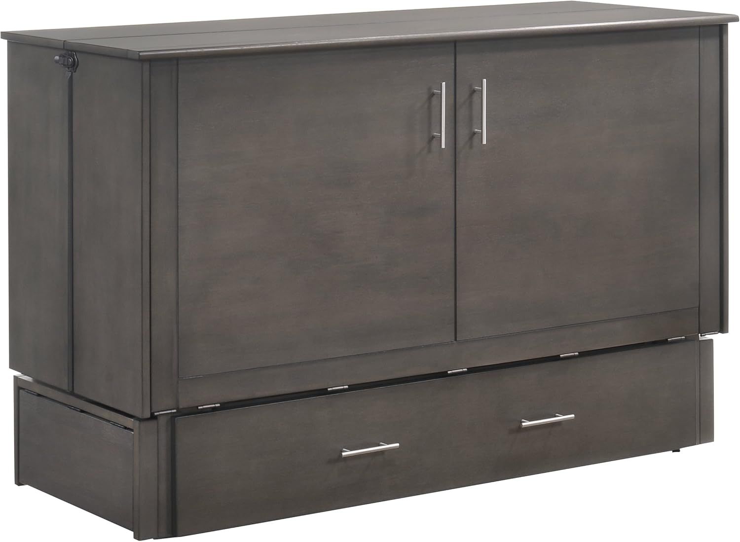 Stonewash Queen Wood Frame Murphy Bed with Drawer and Headboard