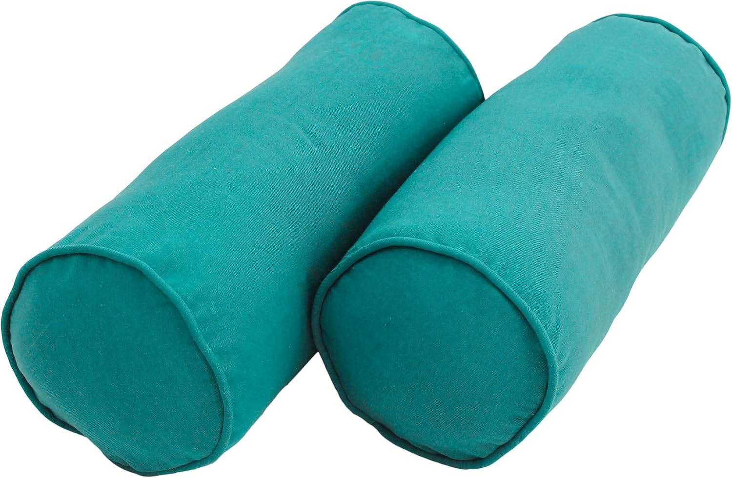 Aqua Blue Twill Bolster Pillows Set with Corded Design