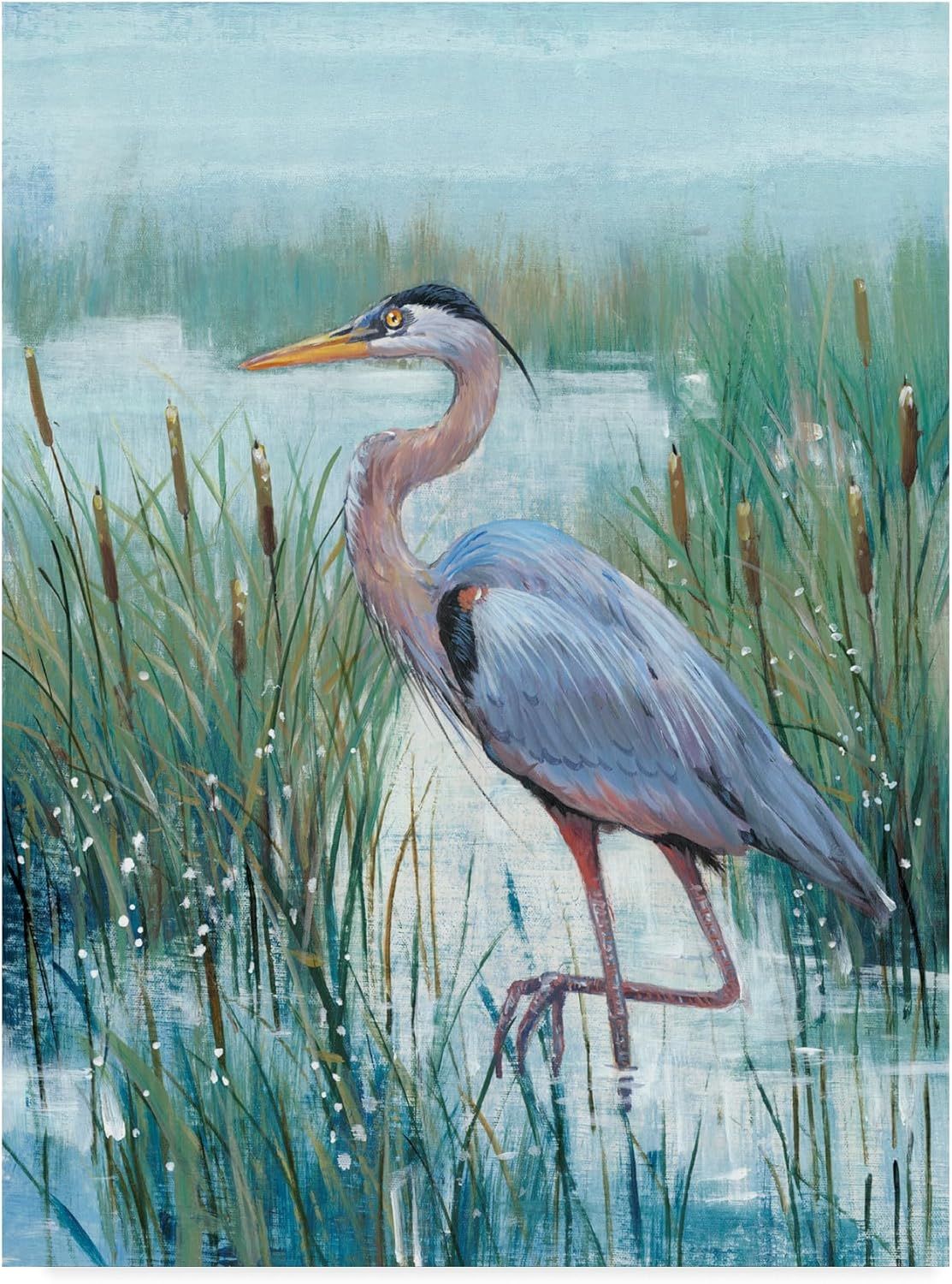 Large Blue Heron Canvas Art with Wooden Frame