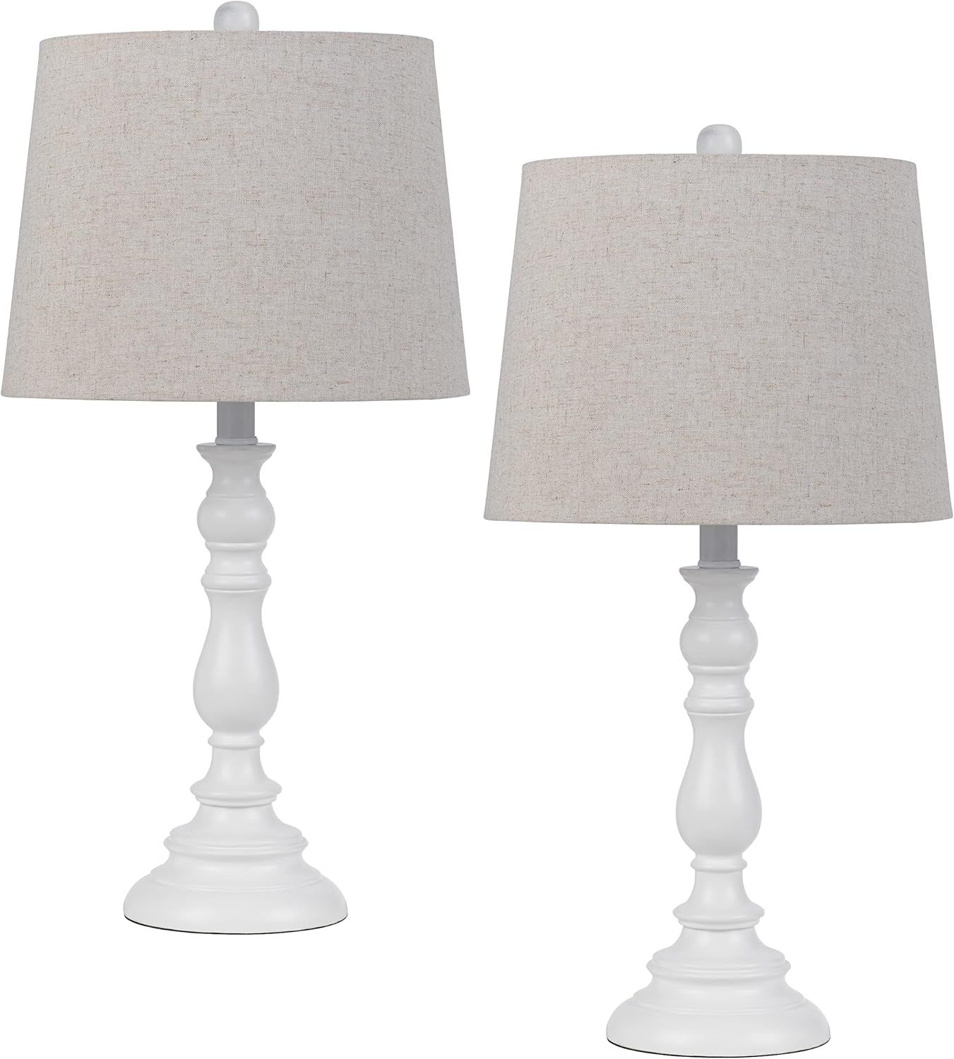 White Resin Candlestick Table Lamp Set with Empire Shades