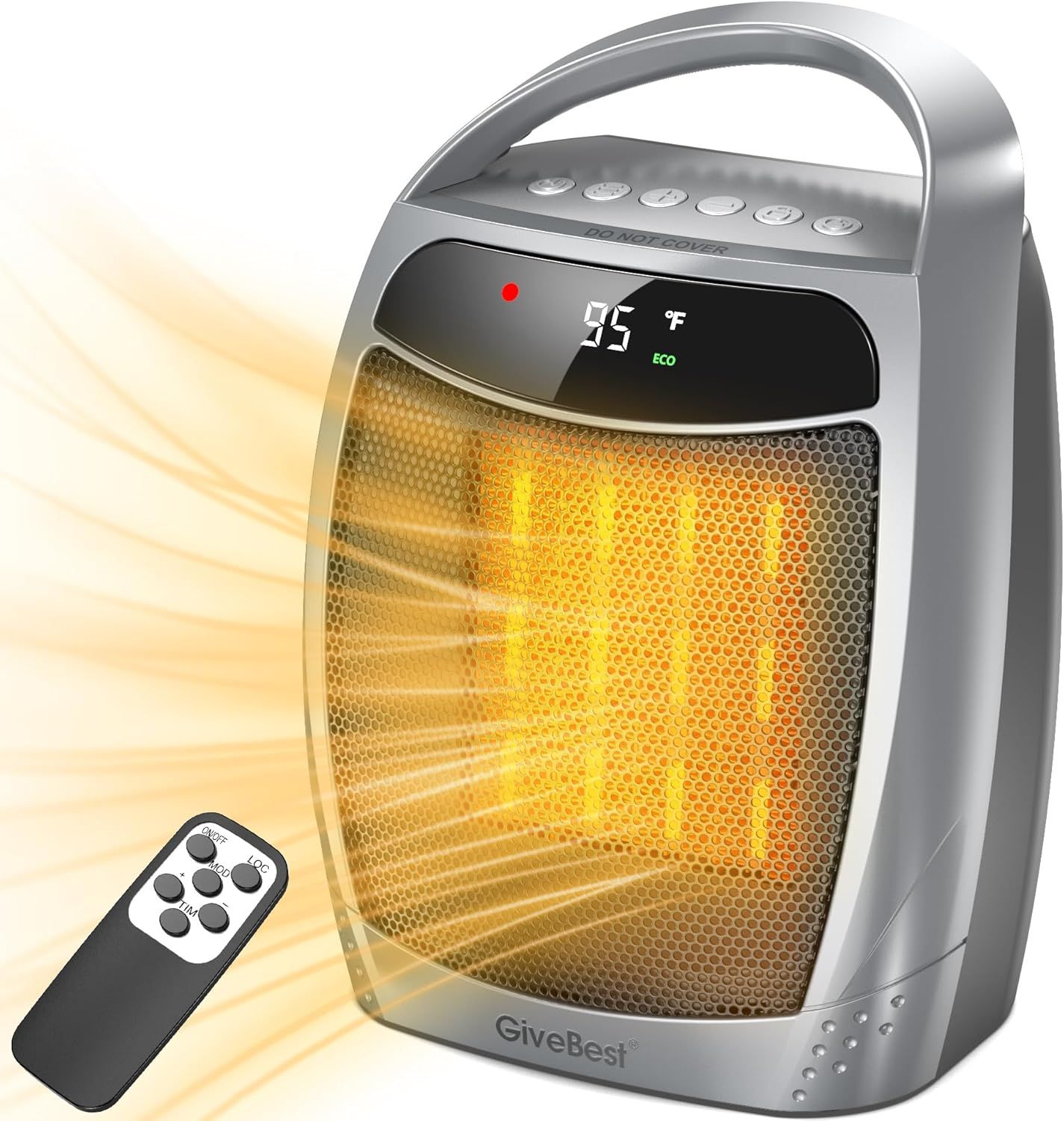 Portable Black Ceramic Electric Heater with Thermostat and Remote