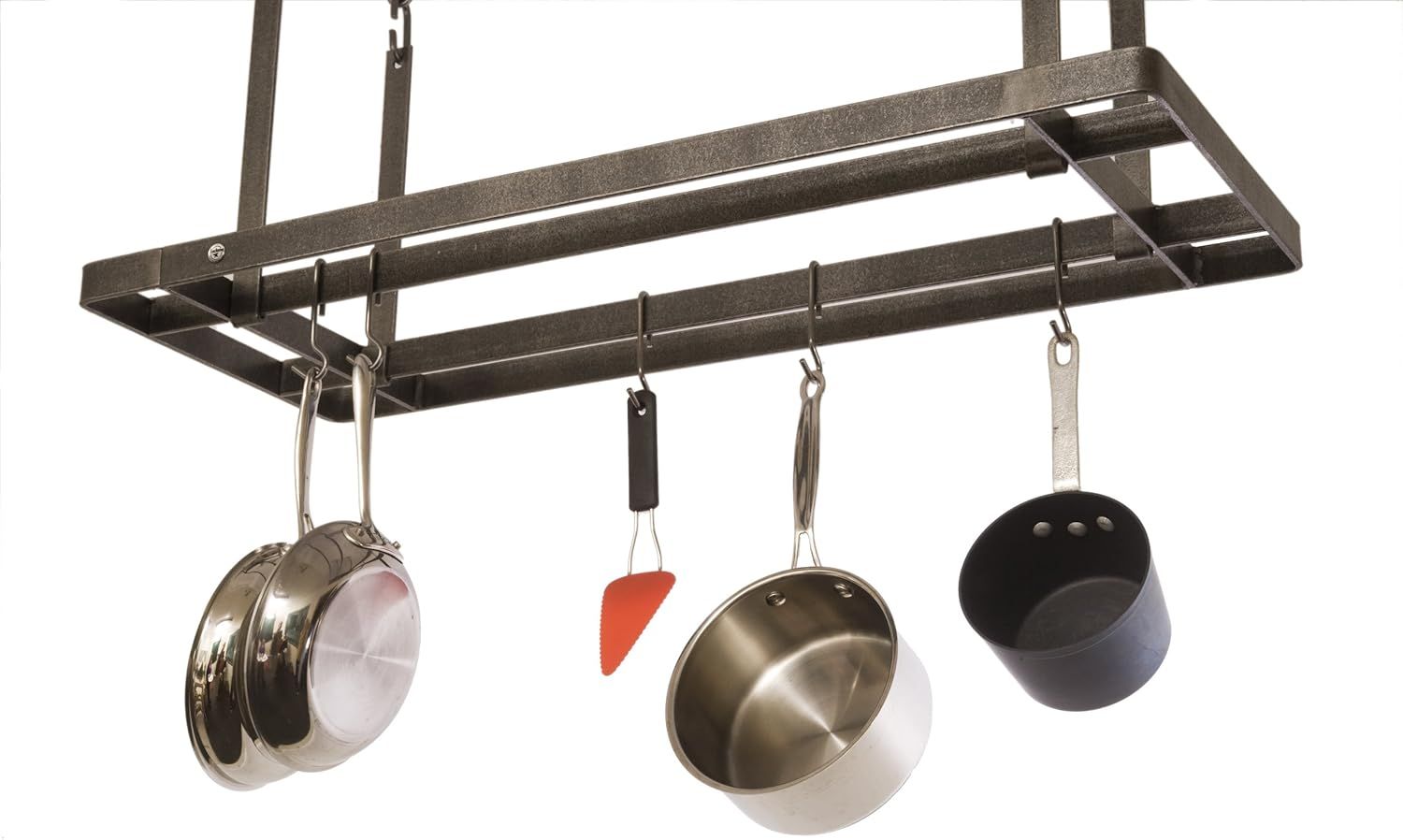 Handcrafted Rectangular Hammered Steel Ceiling Pot Rack