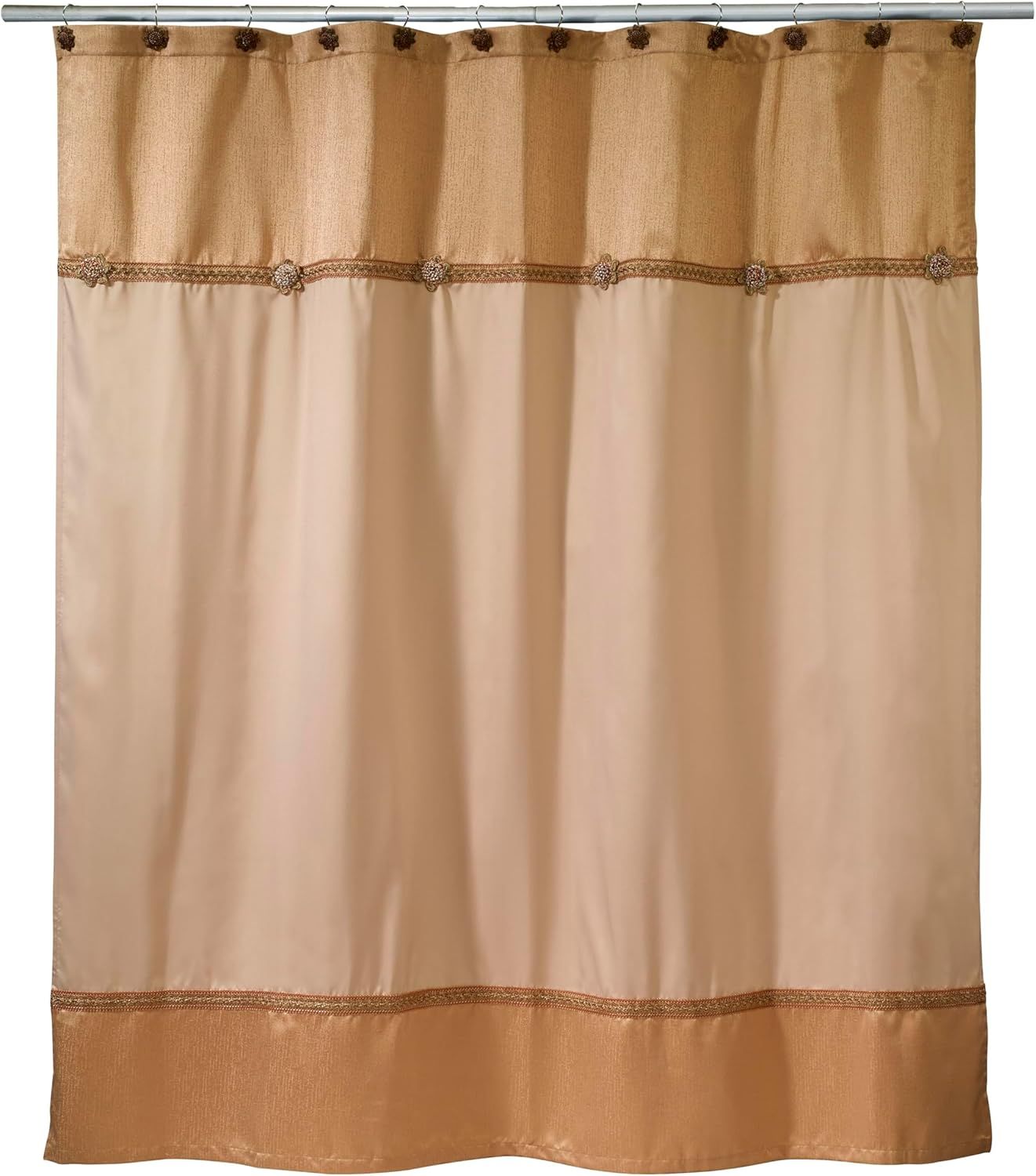 Gold and Beige Embroidered Fabric Shower Curtain, 72"