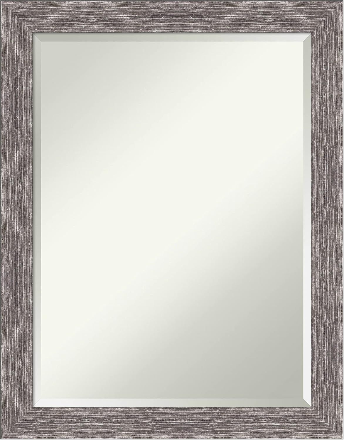 Plank Pinstripe Grey Narrow Framed Beveled Bathroom Mirror