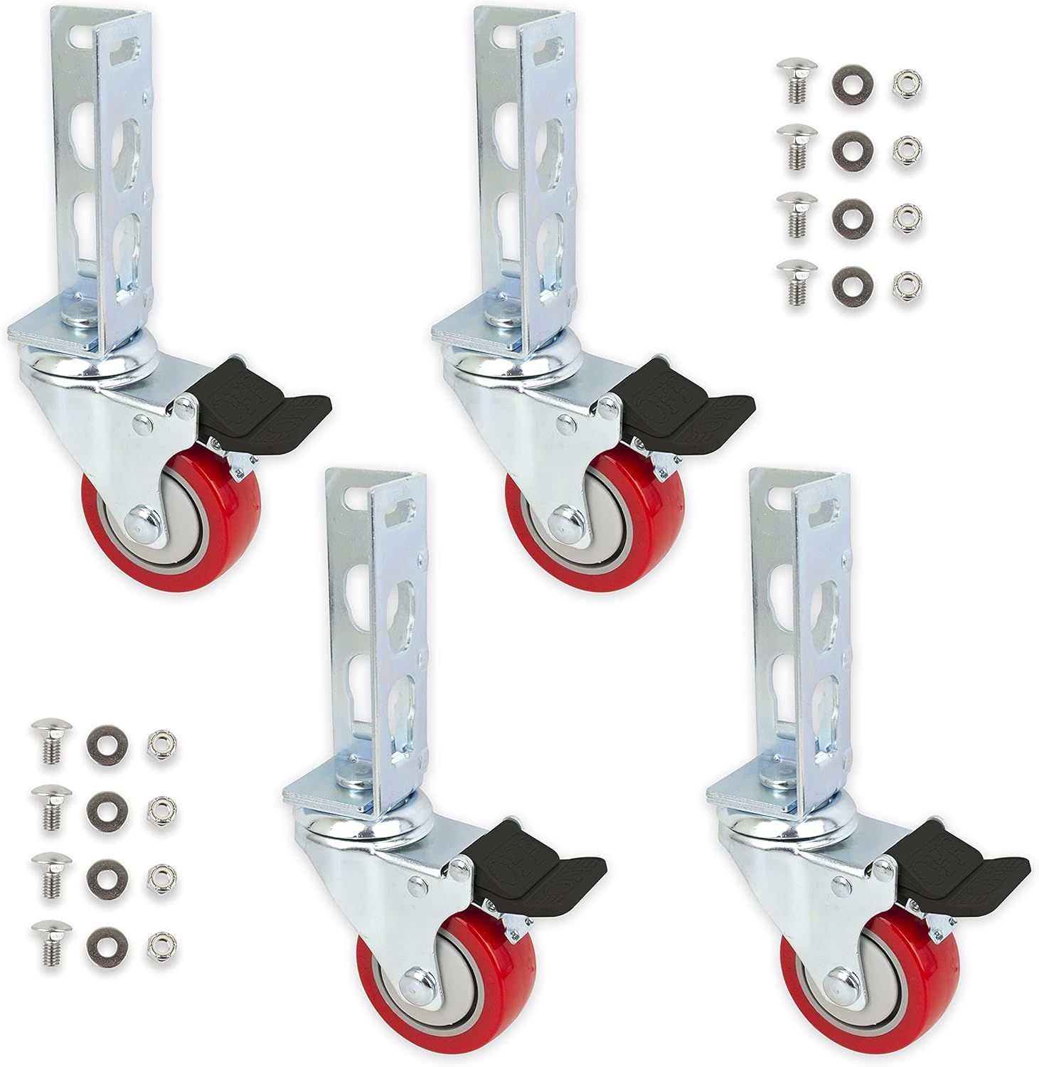 4-Piece Red Polyurethane Storage Rack Caster Wheels with Hardware