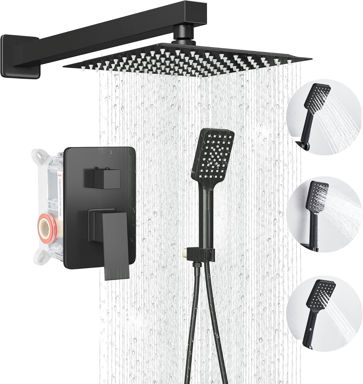 Matte Black 8-Inch Rainfall Shower System with Handheld Spray