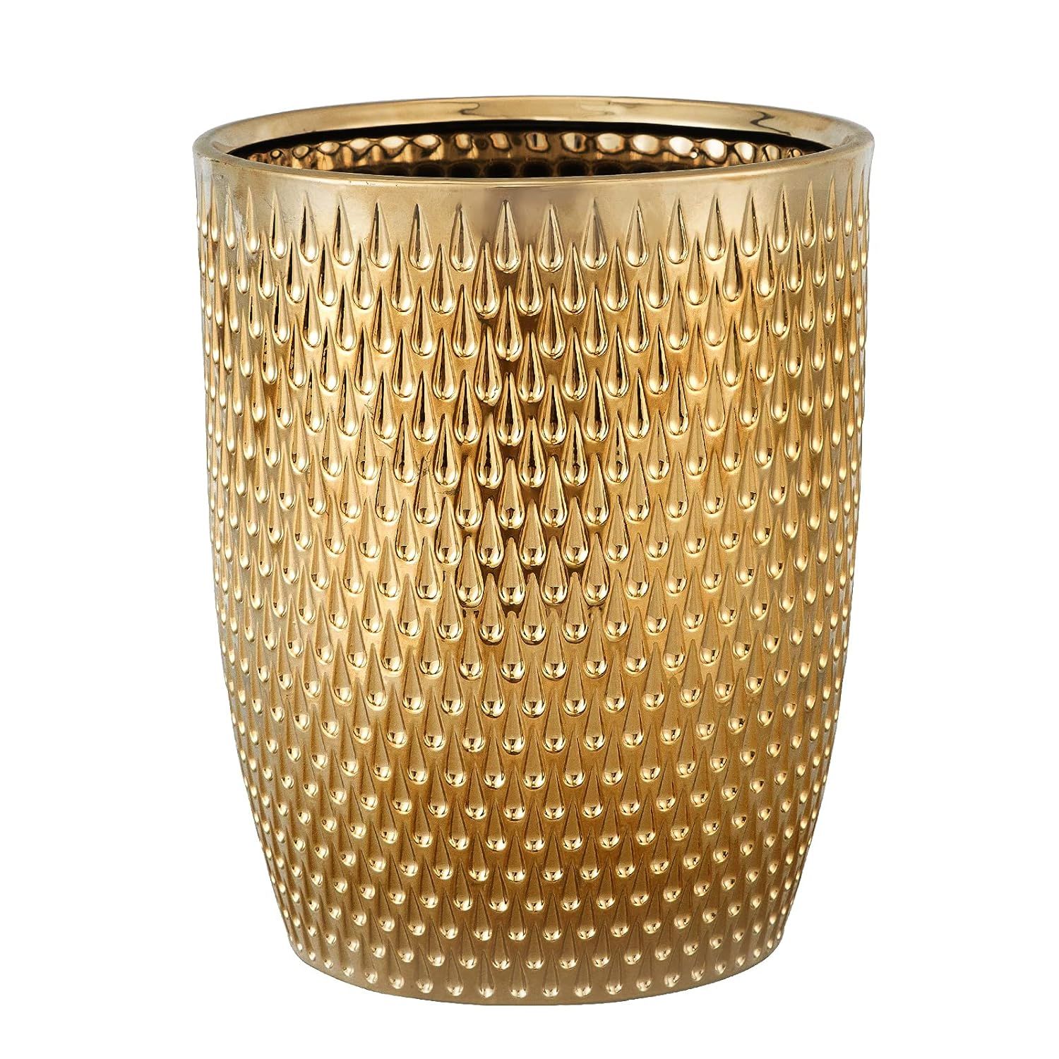 Gold Plated Ceramic Round Wastebasket for Bathrooms and Offices