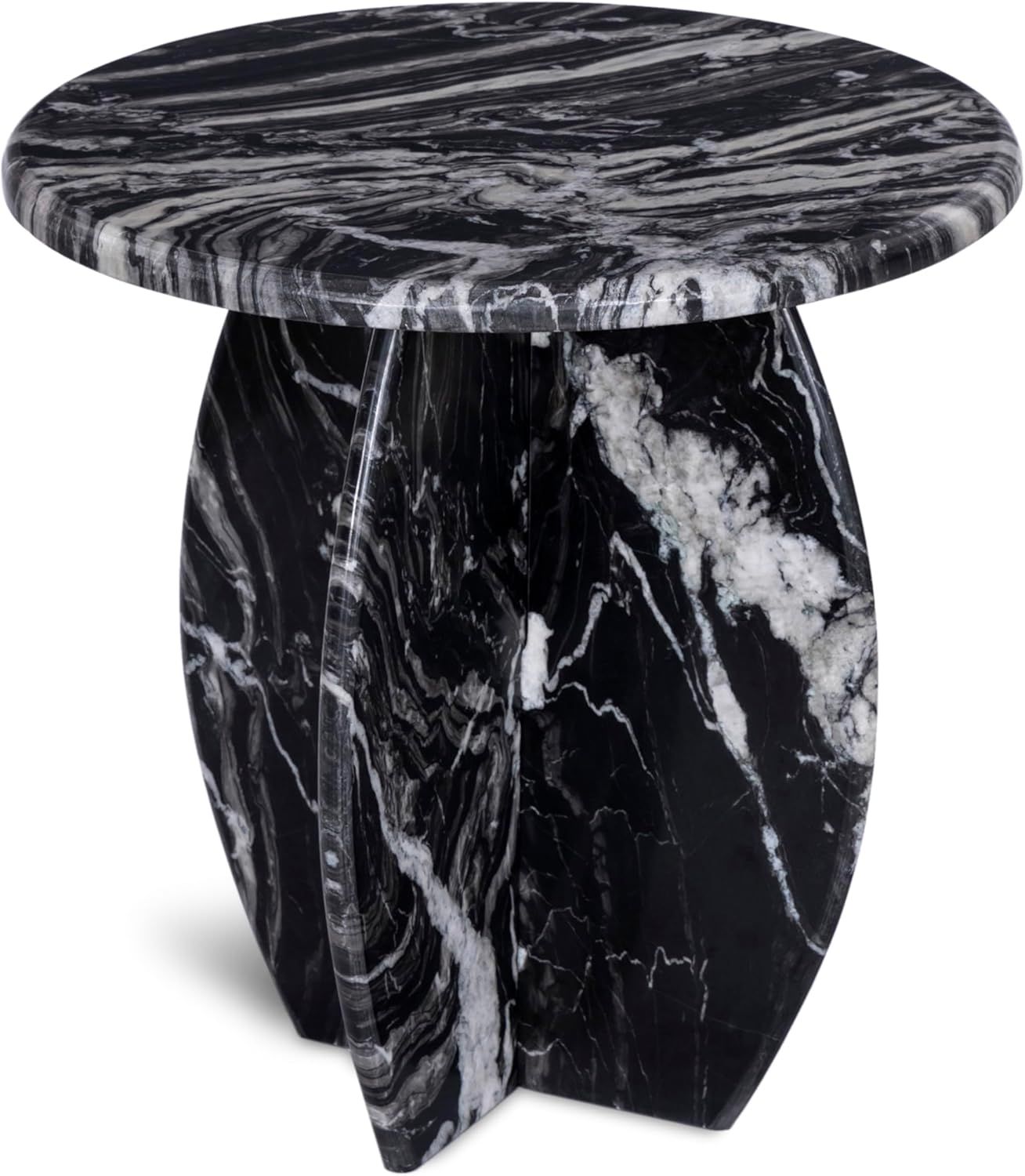 Formentera Black Marble End Table with Light Grey Veining