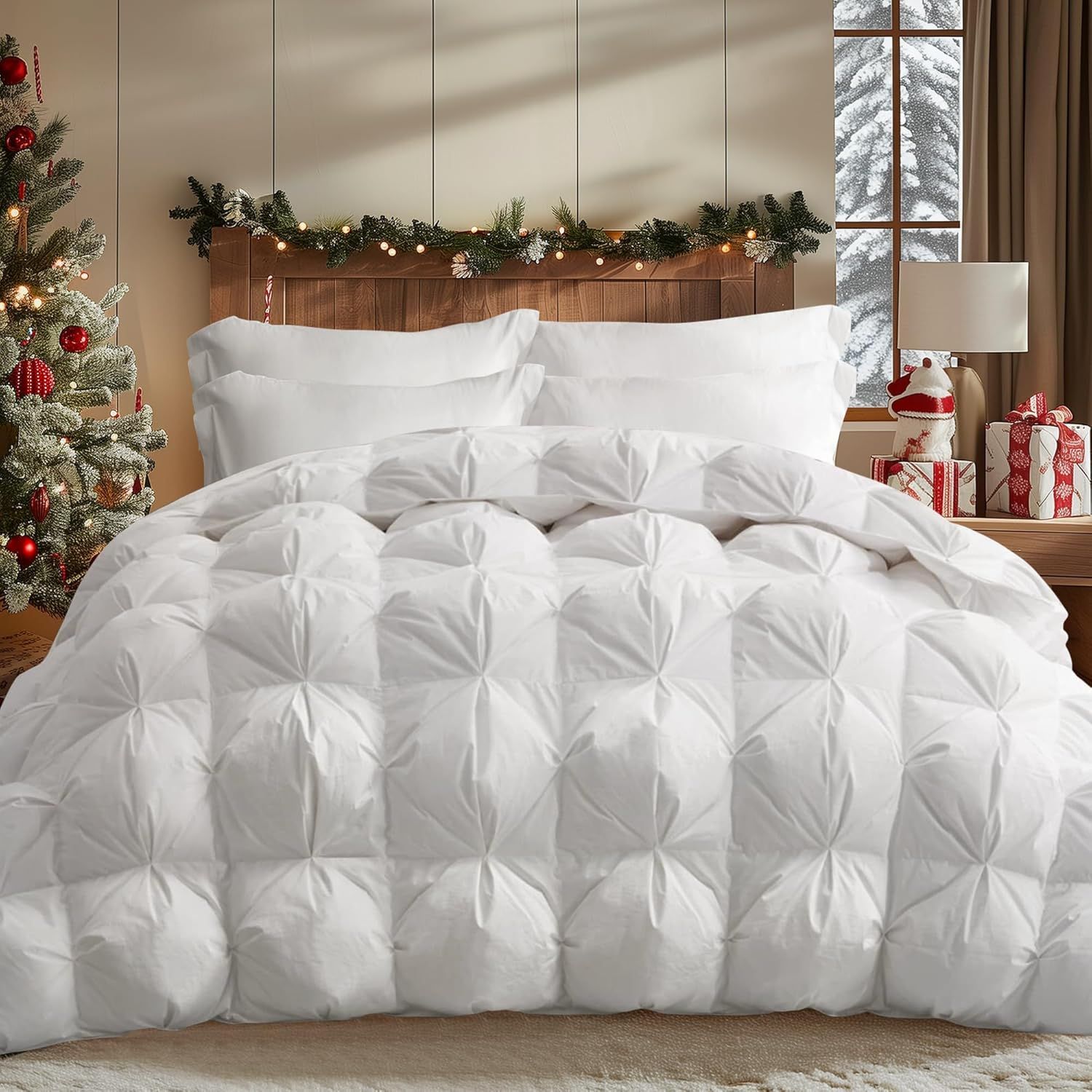 Luxurious White Cotton Full Size Pinch Pleat Comforter