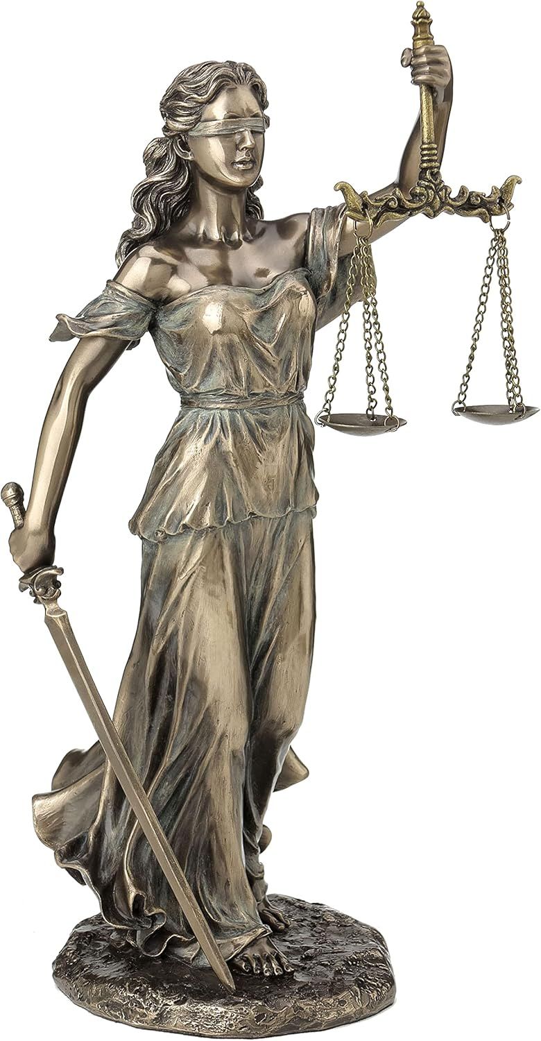 Bronze Finish Lady Justice Statue with Sword and Scales, 7 Inches