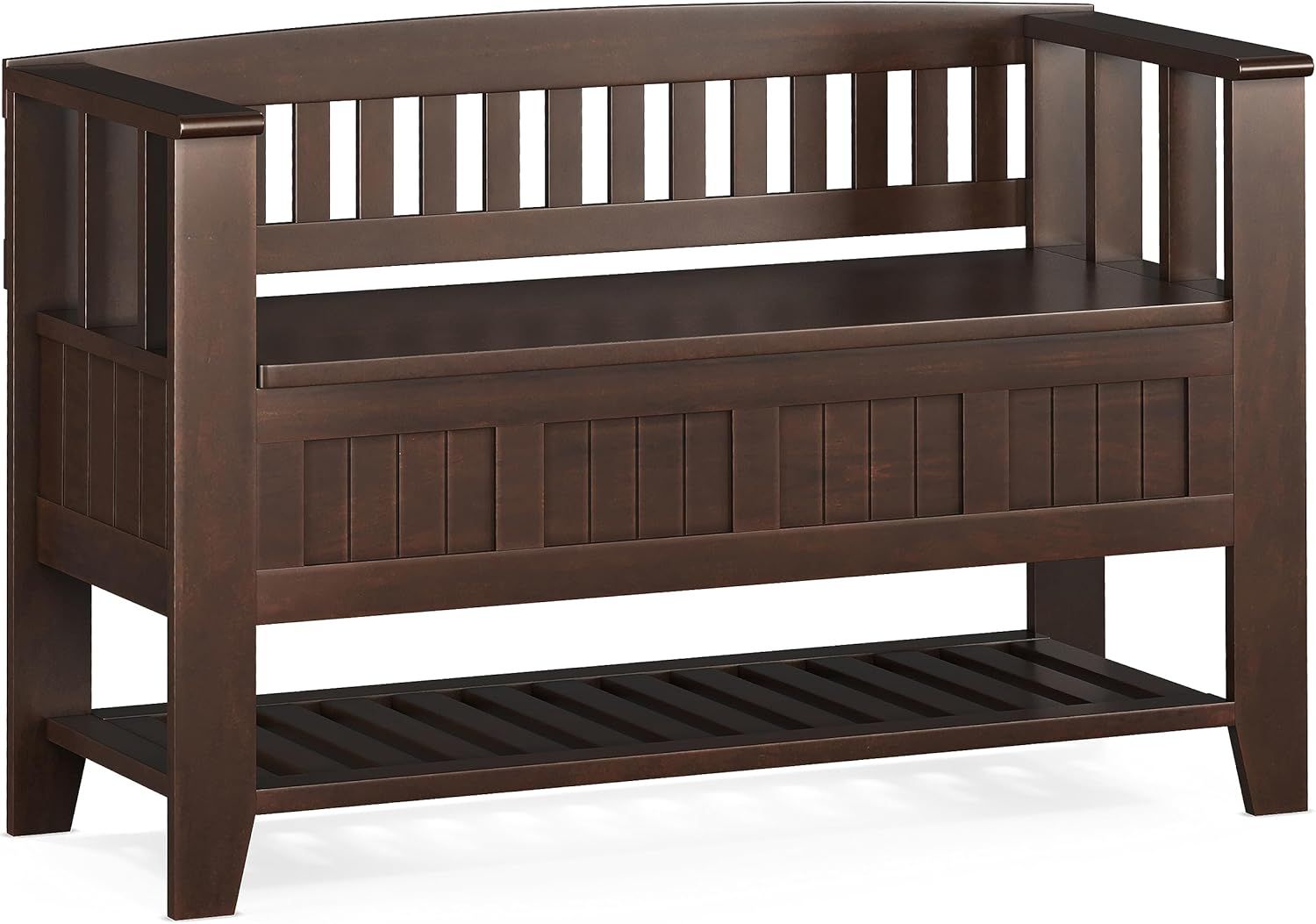 Brunette Brown Wooden Entryway Storage Bench with Shelf