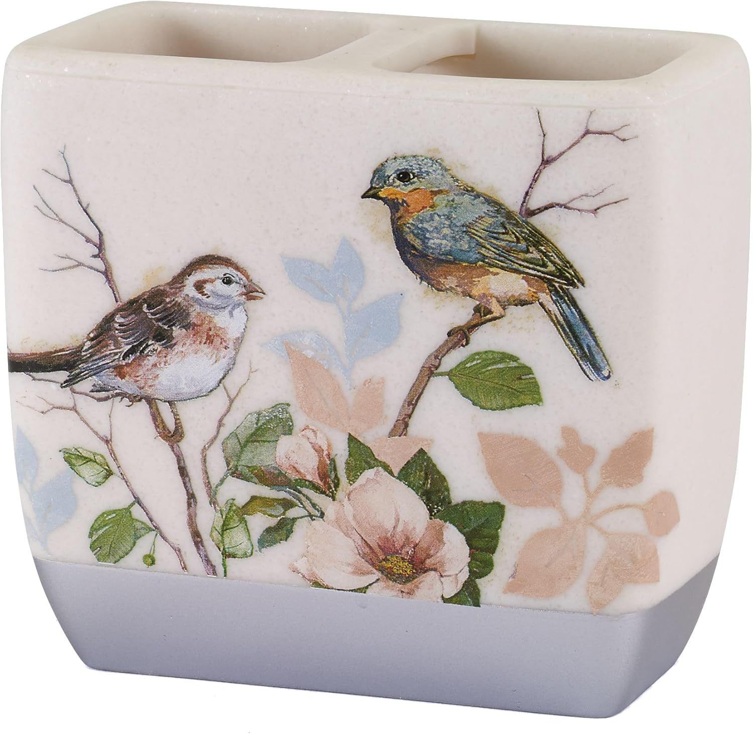 Love Nest Multicolor Resin Bird and Floral Toothbrush Holder