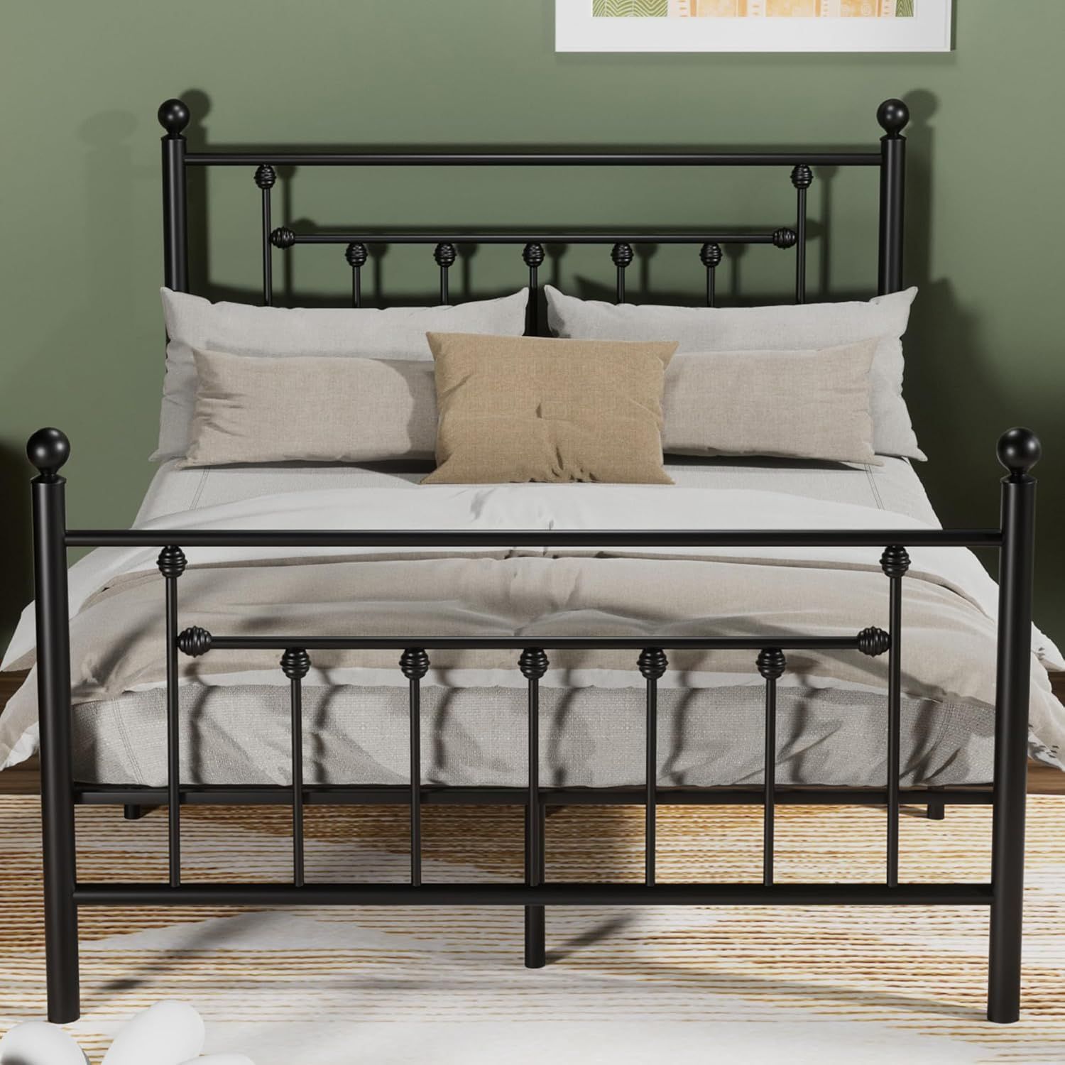 Black Metal Queen Platform Bed Frame with Headboard and Footboard