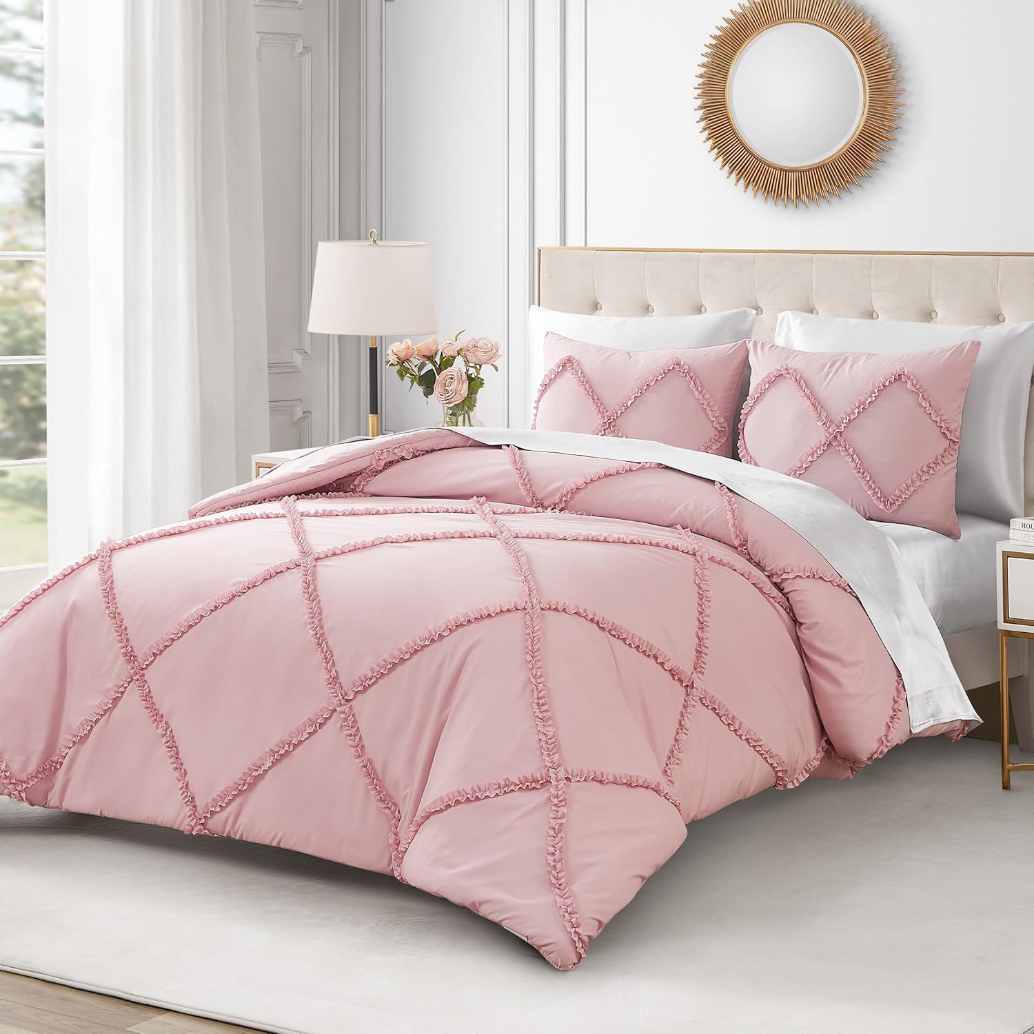 Light Pink Twin Microfiber Reversible Comforter Set