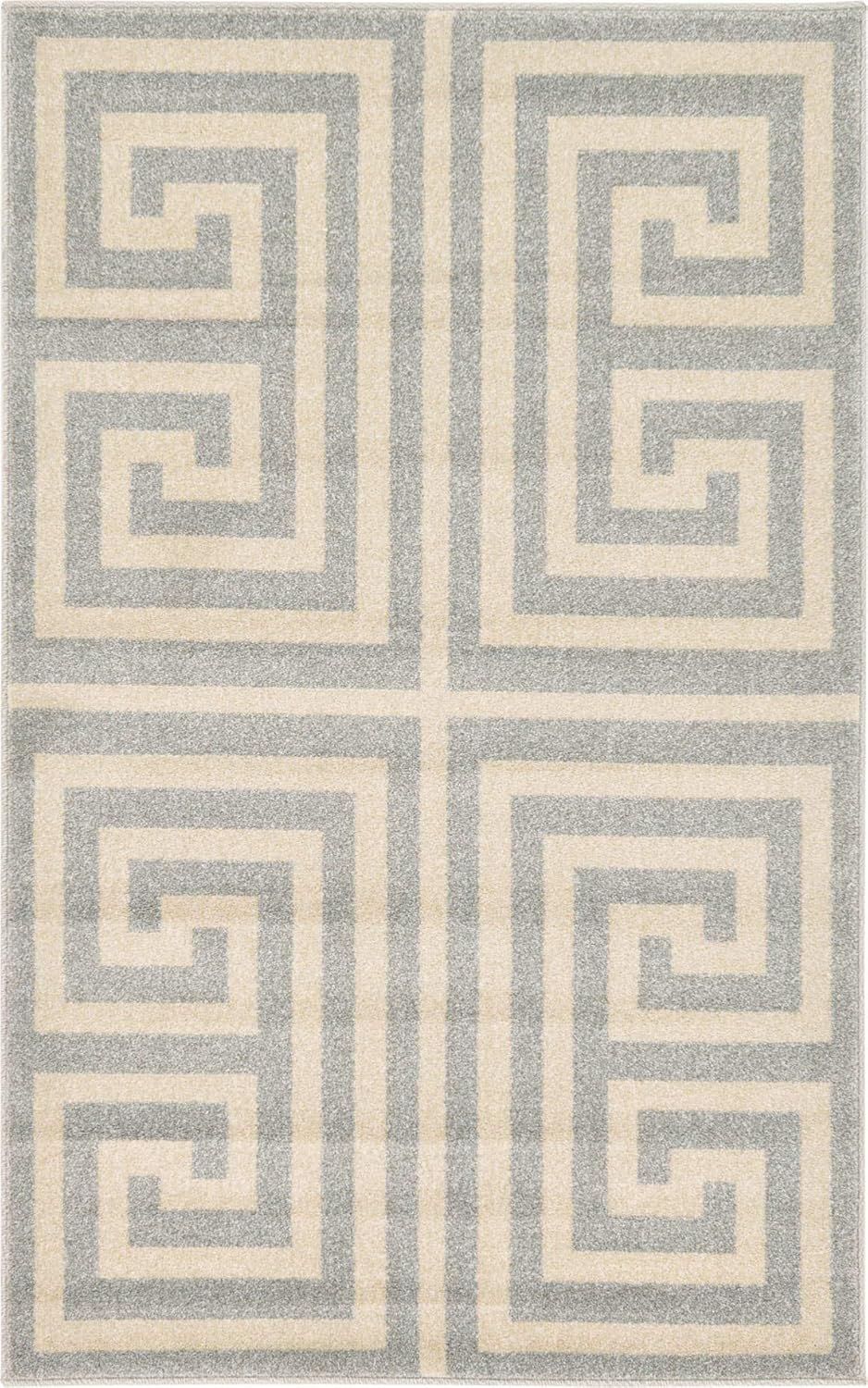 Gray and Beige Geometric Polypropylene Area Rug, 3'3" x 5'3"