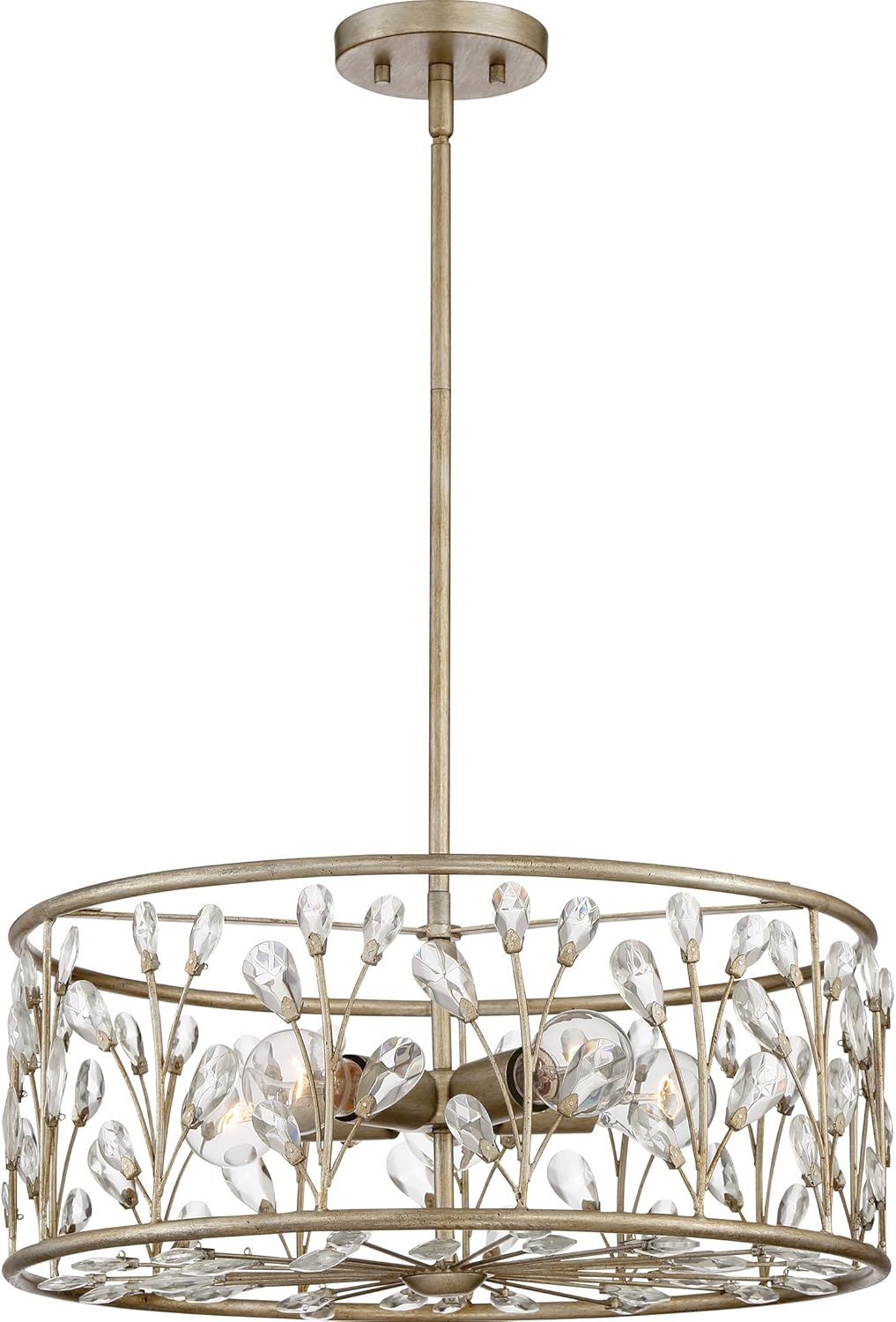 Vintage Gold Crystal Drum Pendant - Indoor/Outdoor Elegance