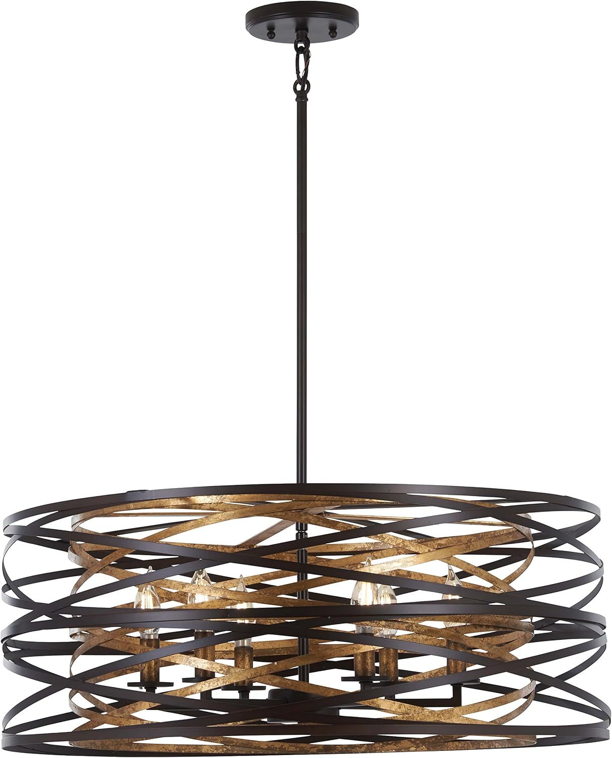 Vortic Flow 6-Light Contemporary Pendant in Dark Bronze with Mosaic Gold