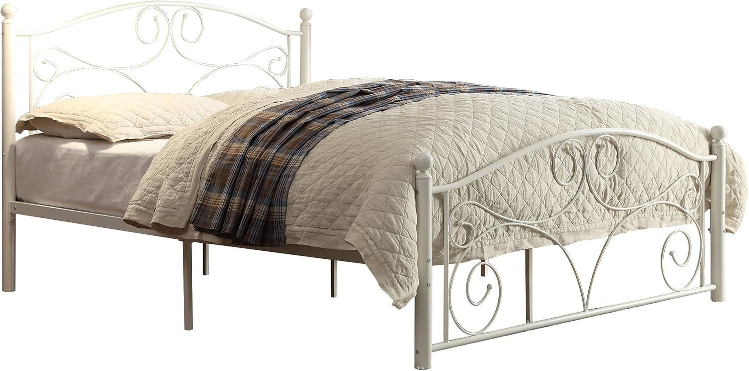 Elegant Transitional Full Poster Bed with Metal Frame in White