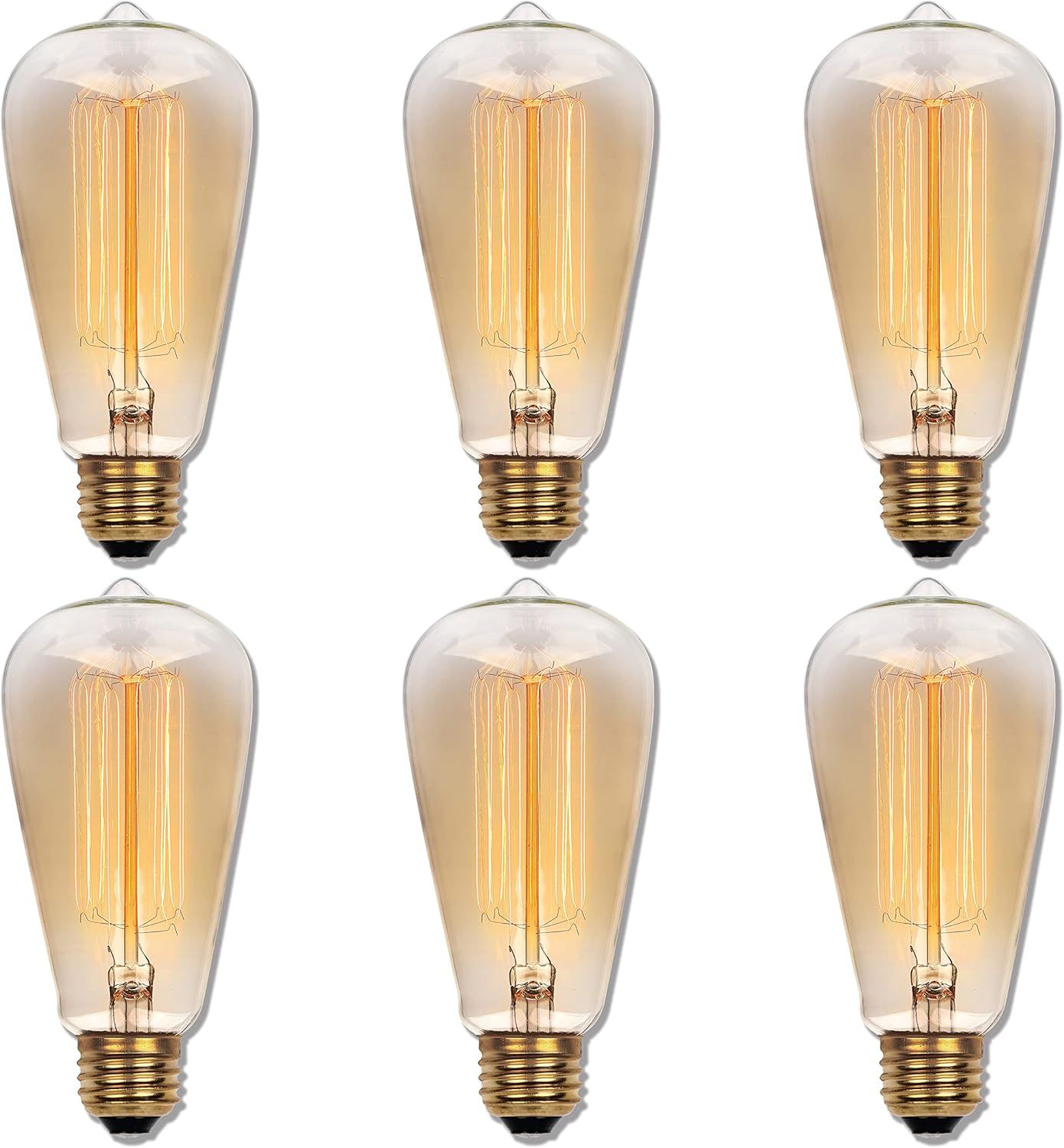 Amber Vintage-Inspired 60W Incandescent ST20 Bulbs, Pack of 6